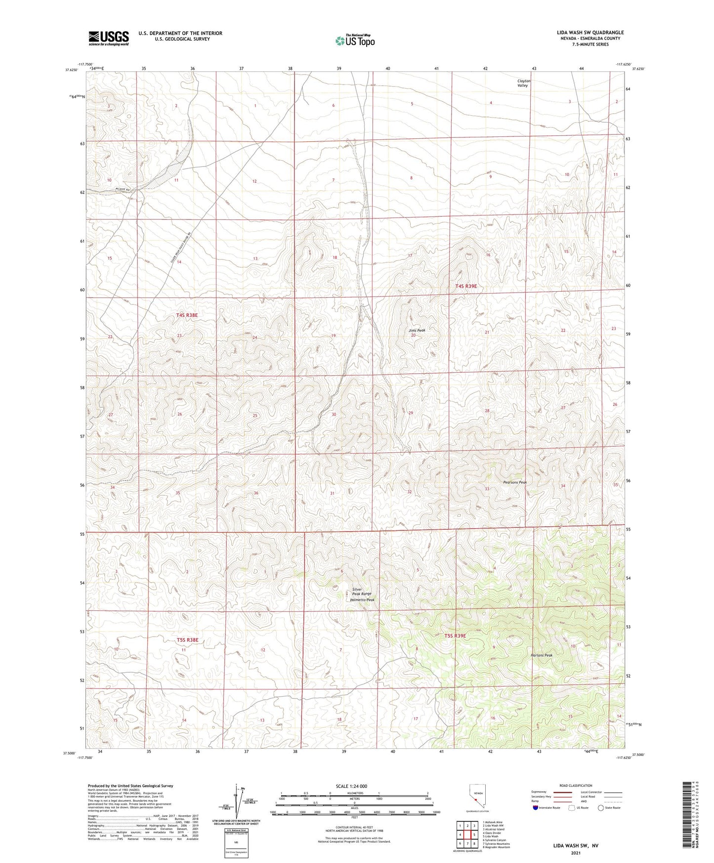 Lida Wash SW Nevada US Topo Map Image