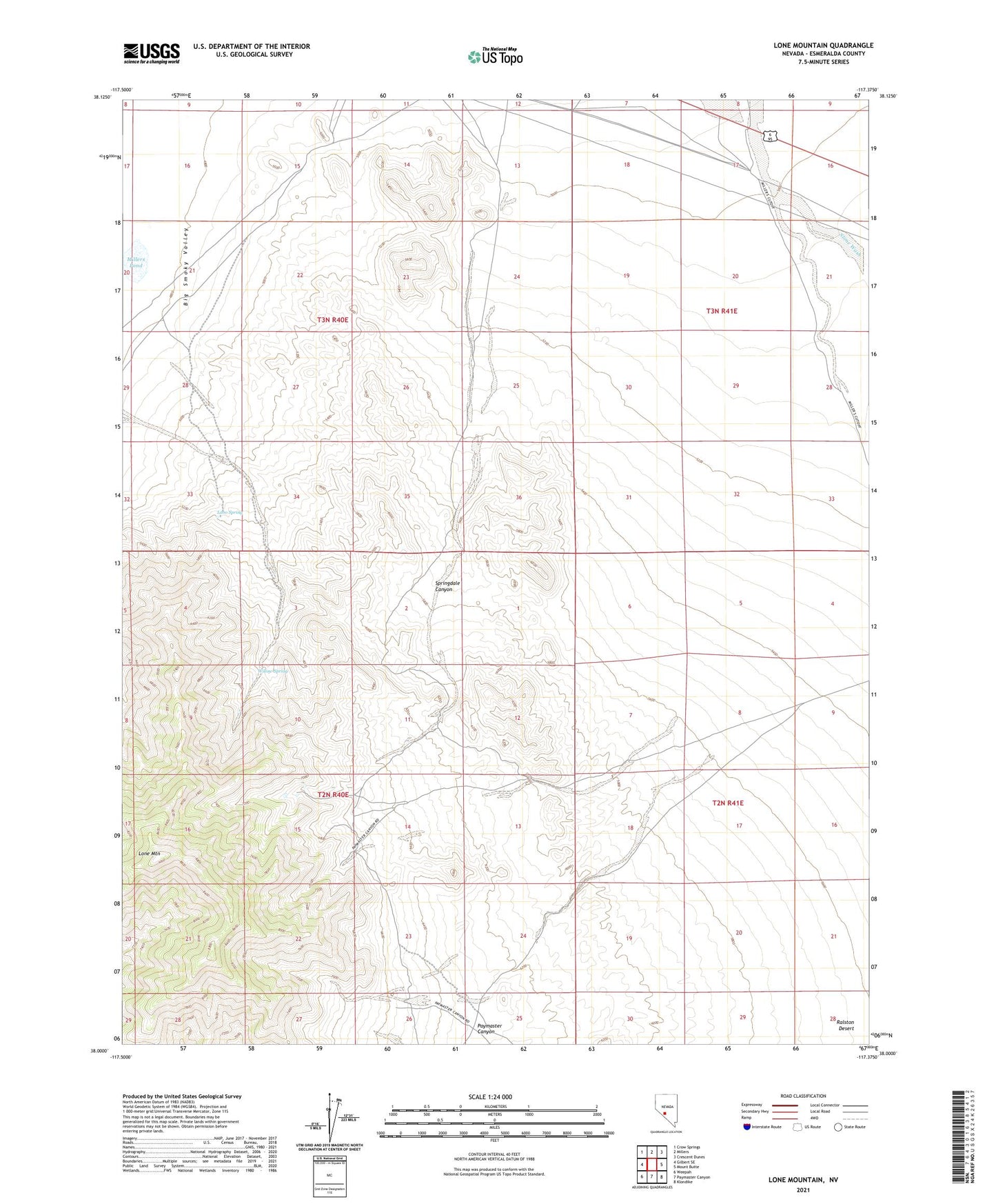 Lone Mountain Nevada US Topo Map Image