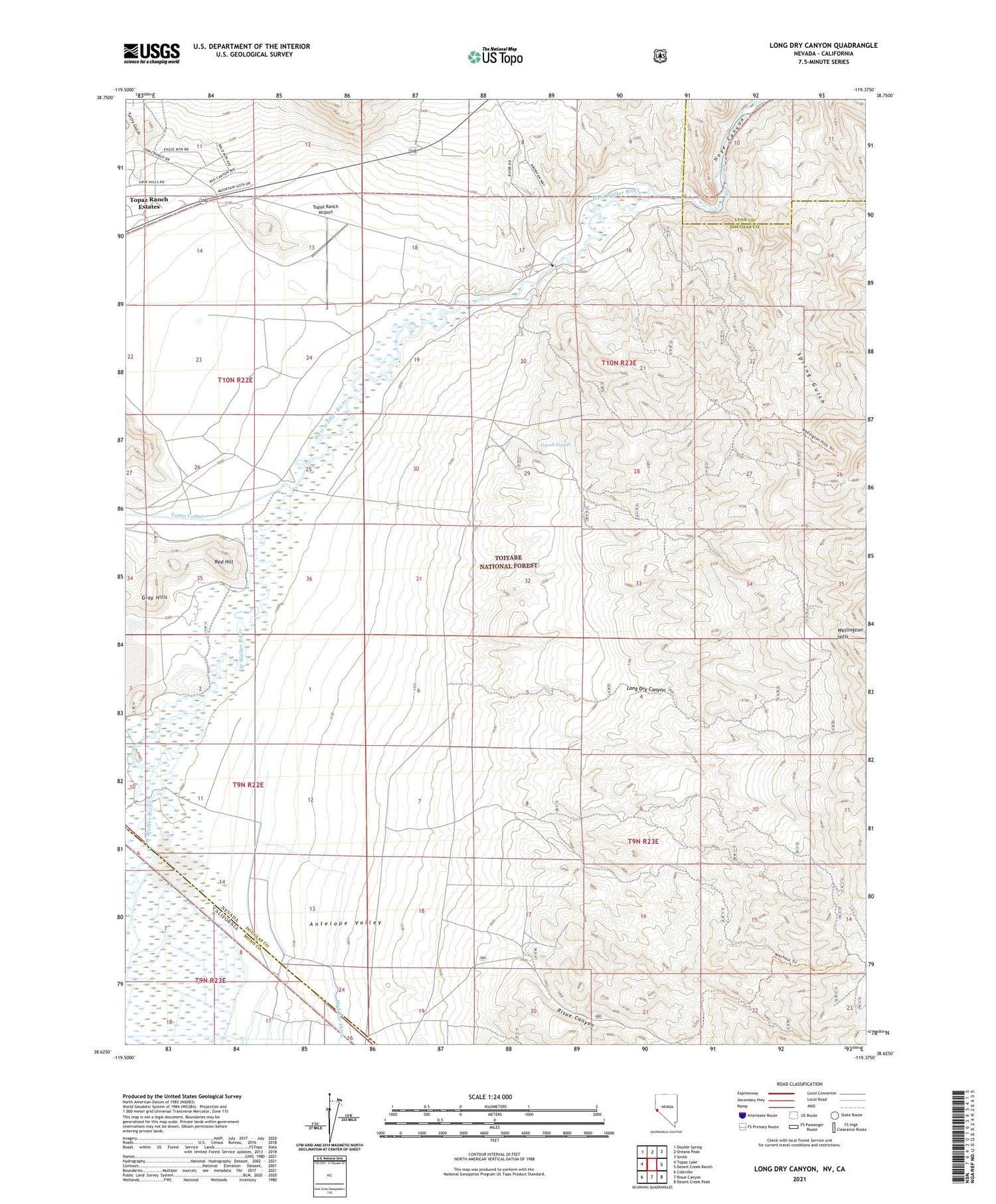 Long Dry Canyon Nevada US Topo Map Image