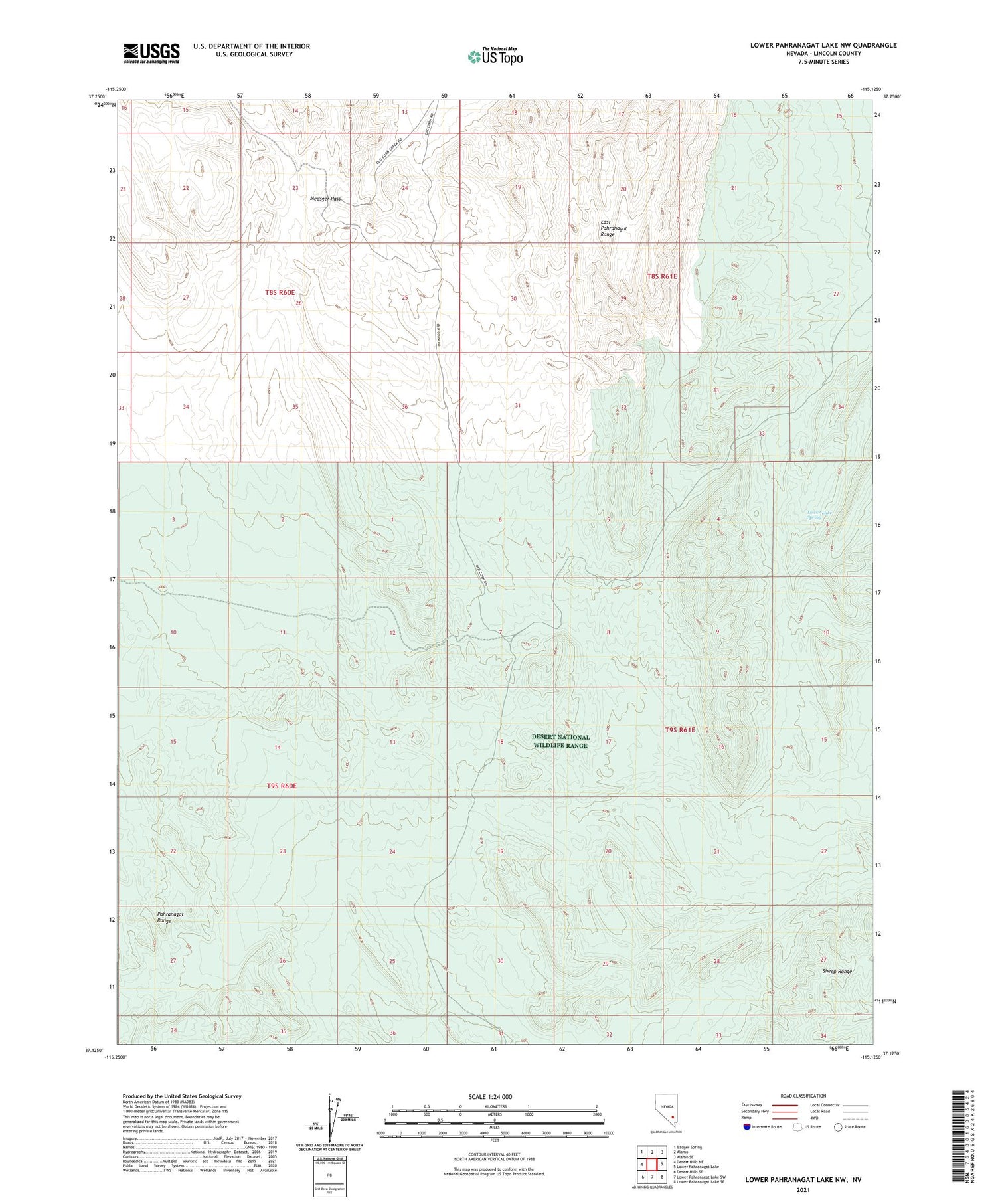 Lower Pahranagat Lake NW Nevada US Topo Map Image