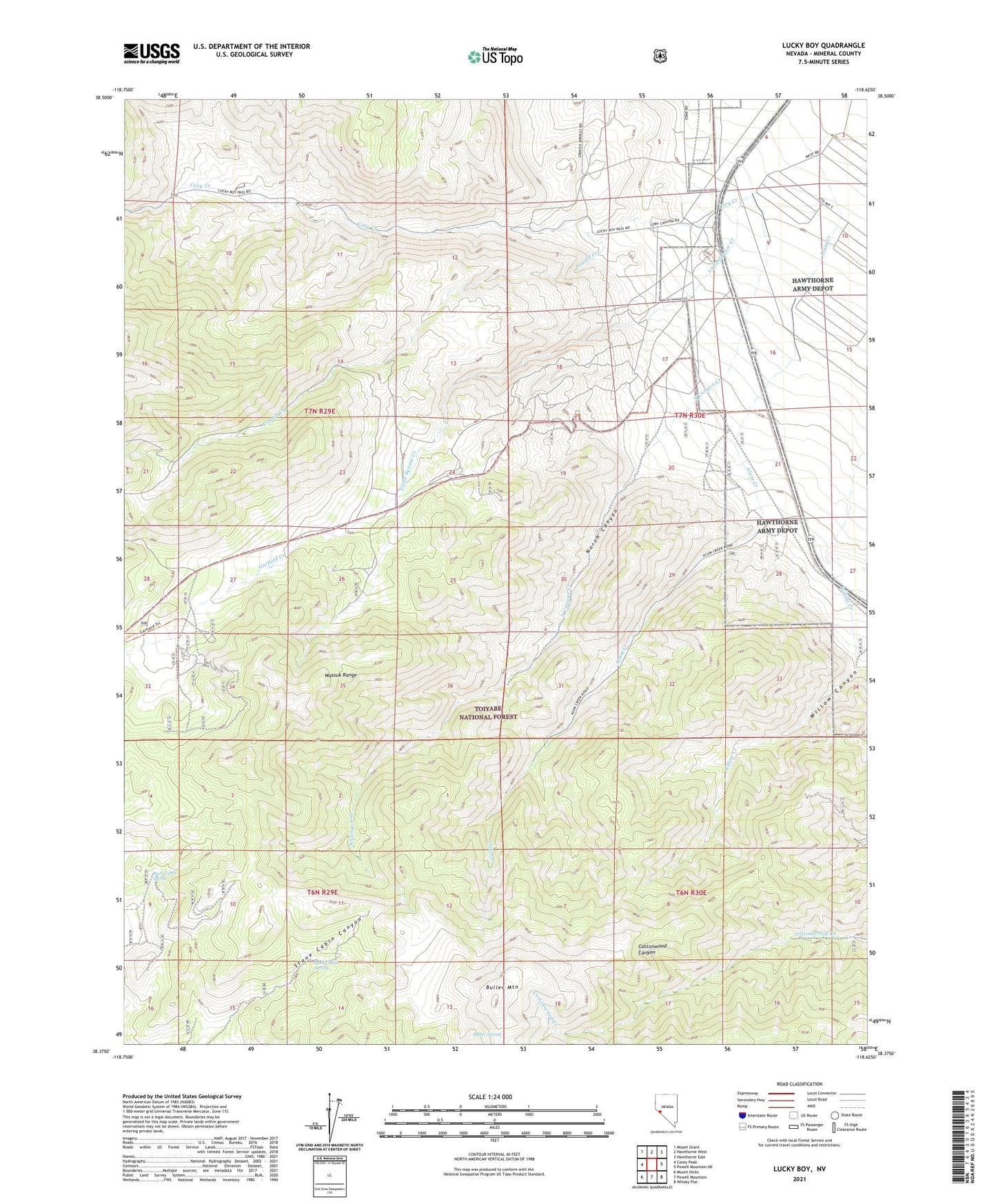 Lucky Boy Nevada US Topo Map Image