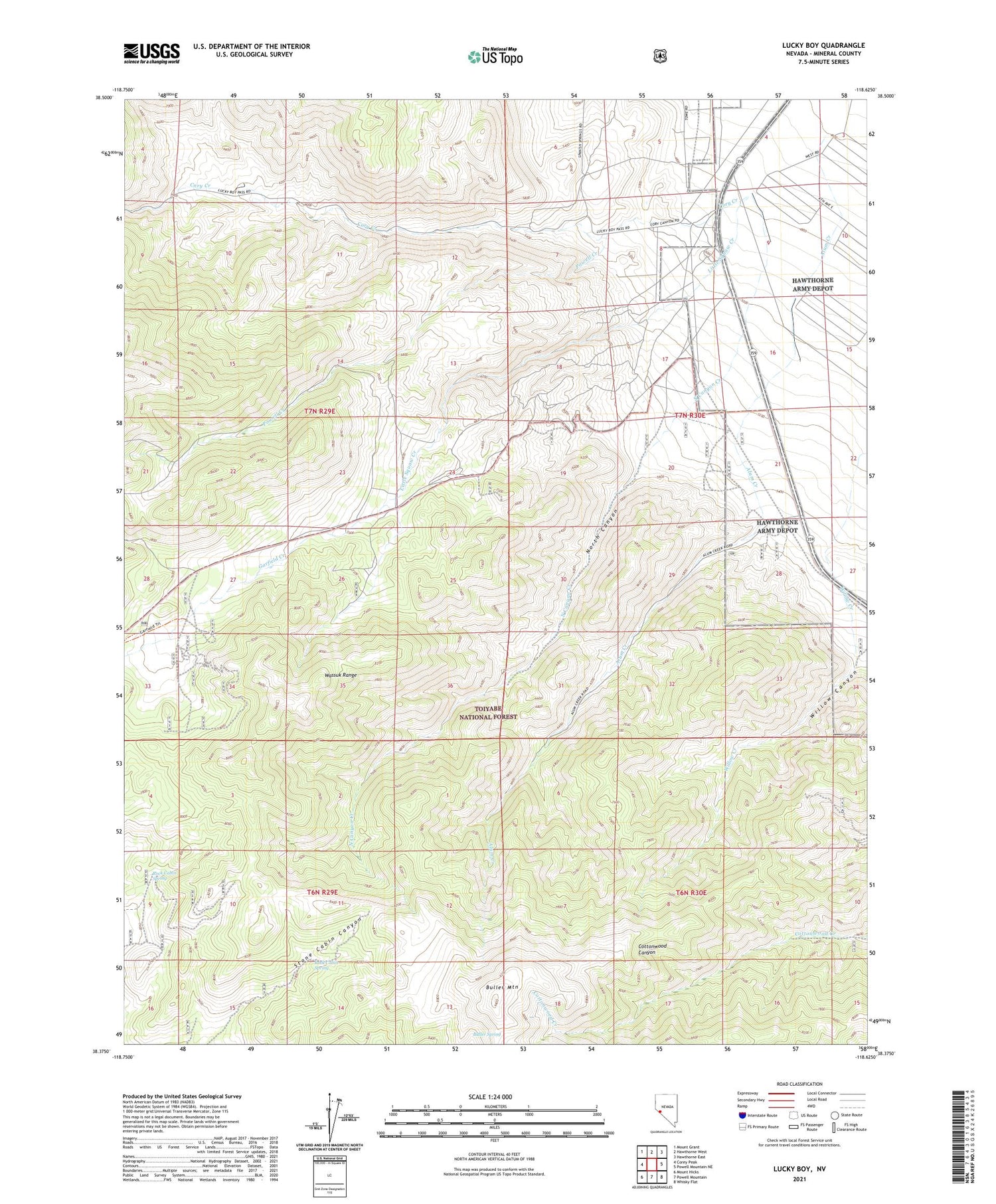 Lucky Boy Nevada US Topo Map Image