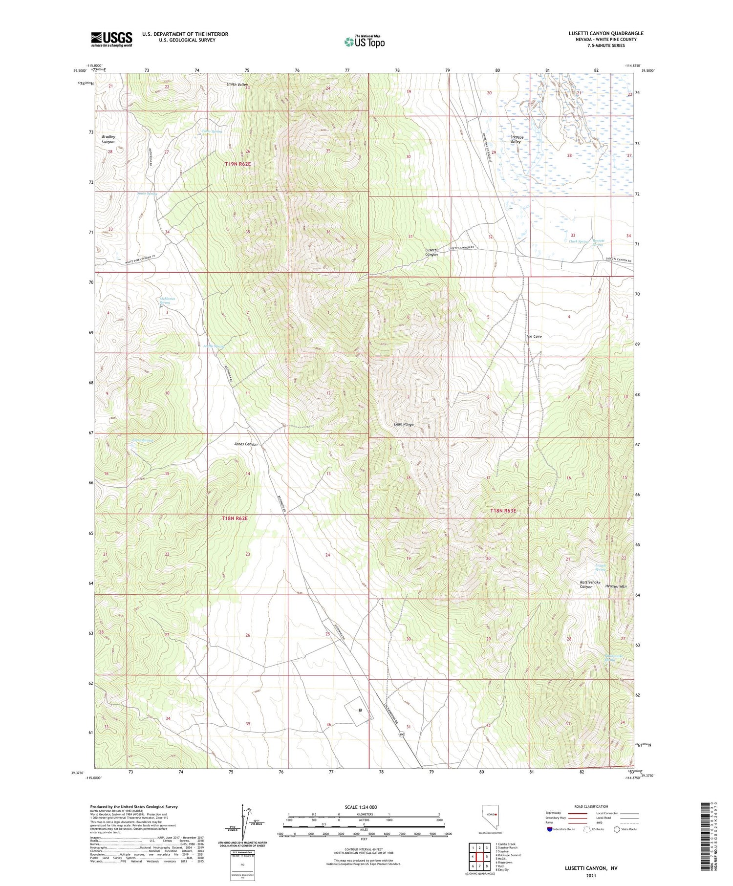 Lusetti Canyon Nevada US Topo Map Image
