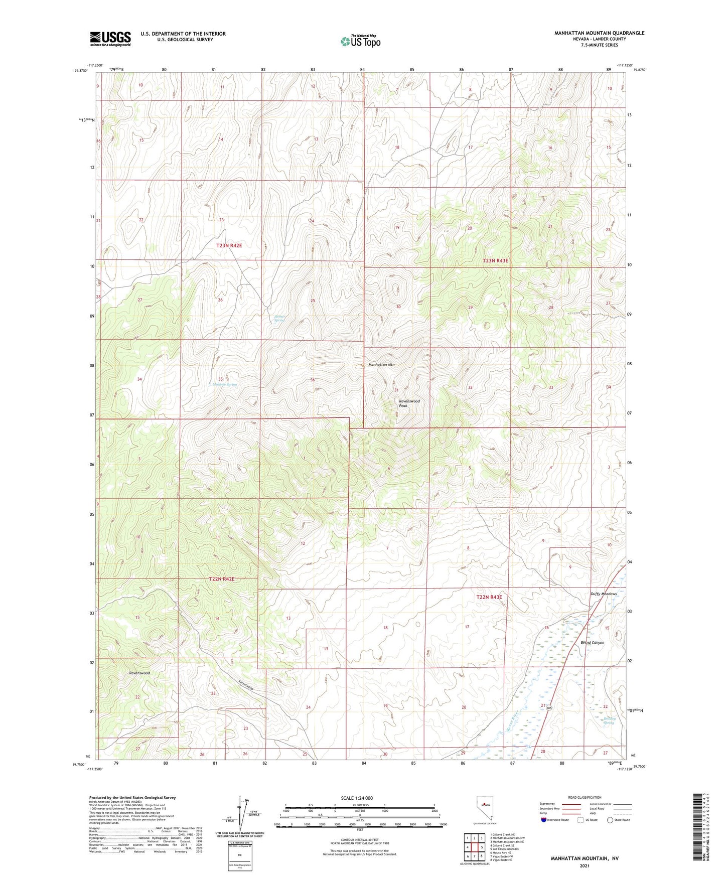 Manhattan Mountain Nevada US Topo Map Image