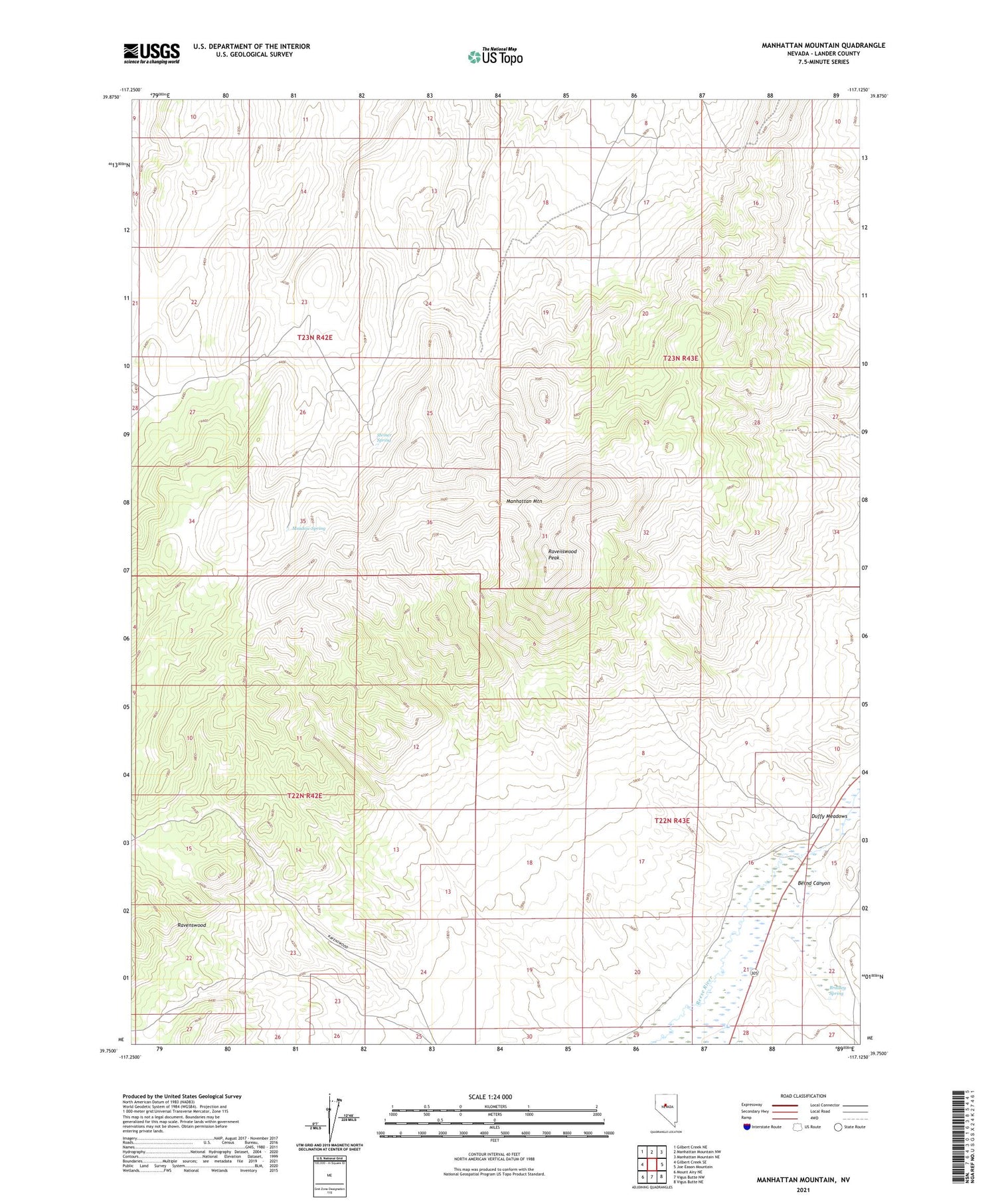 Manhattan Mountain Nevada US Topo Map Image