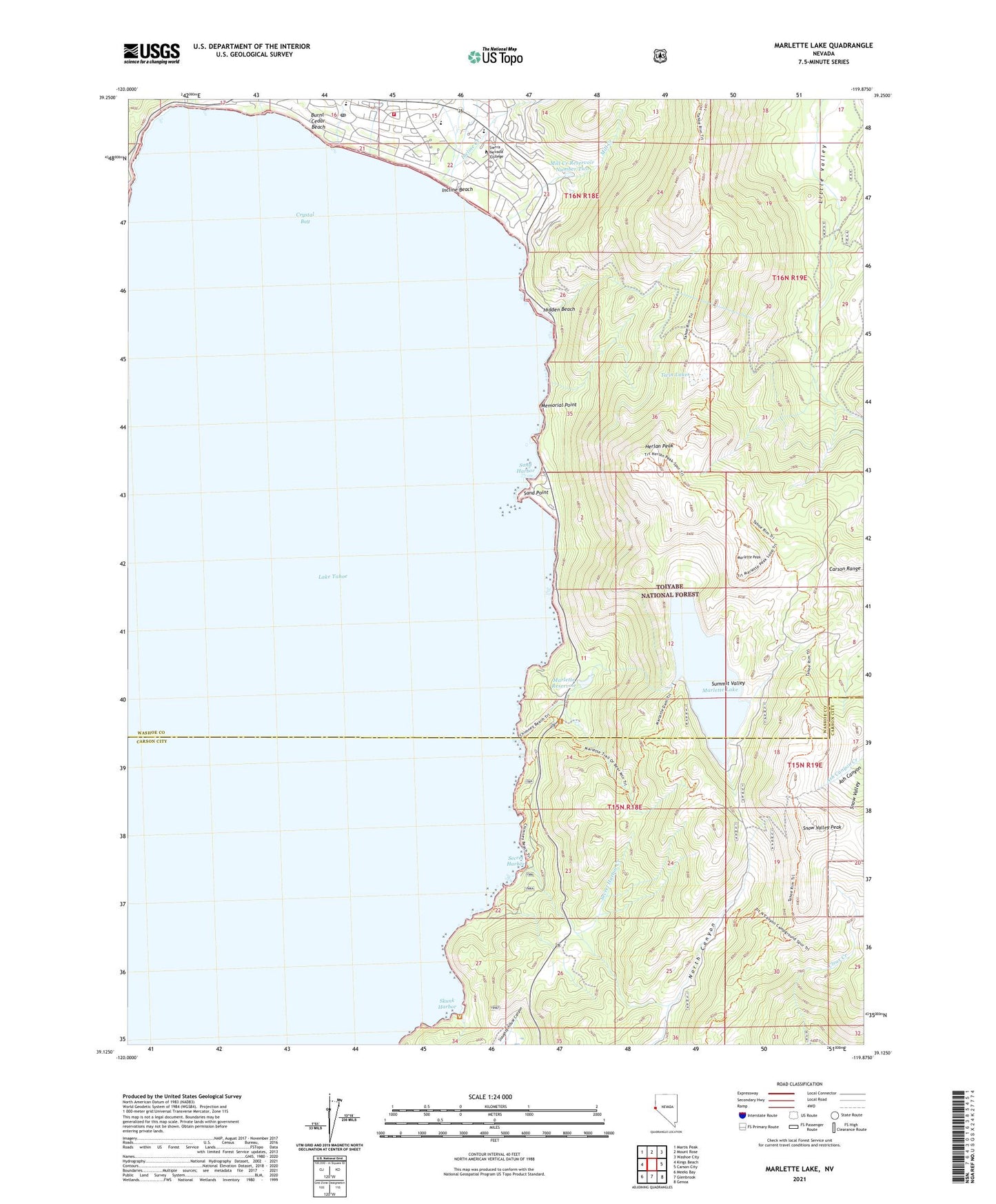 Marlette Lake Nevada US Topo Map Image