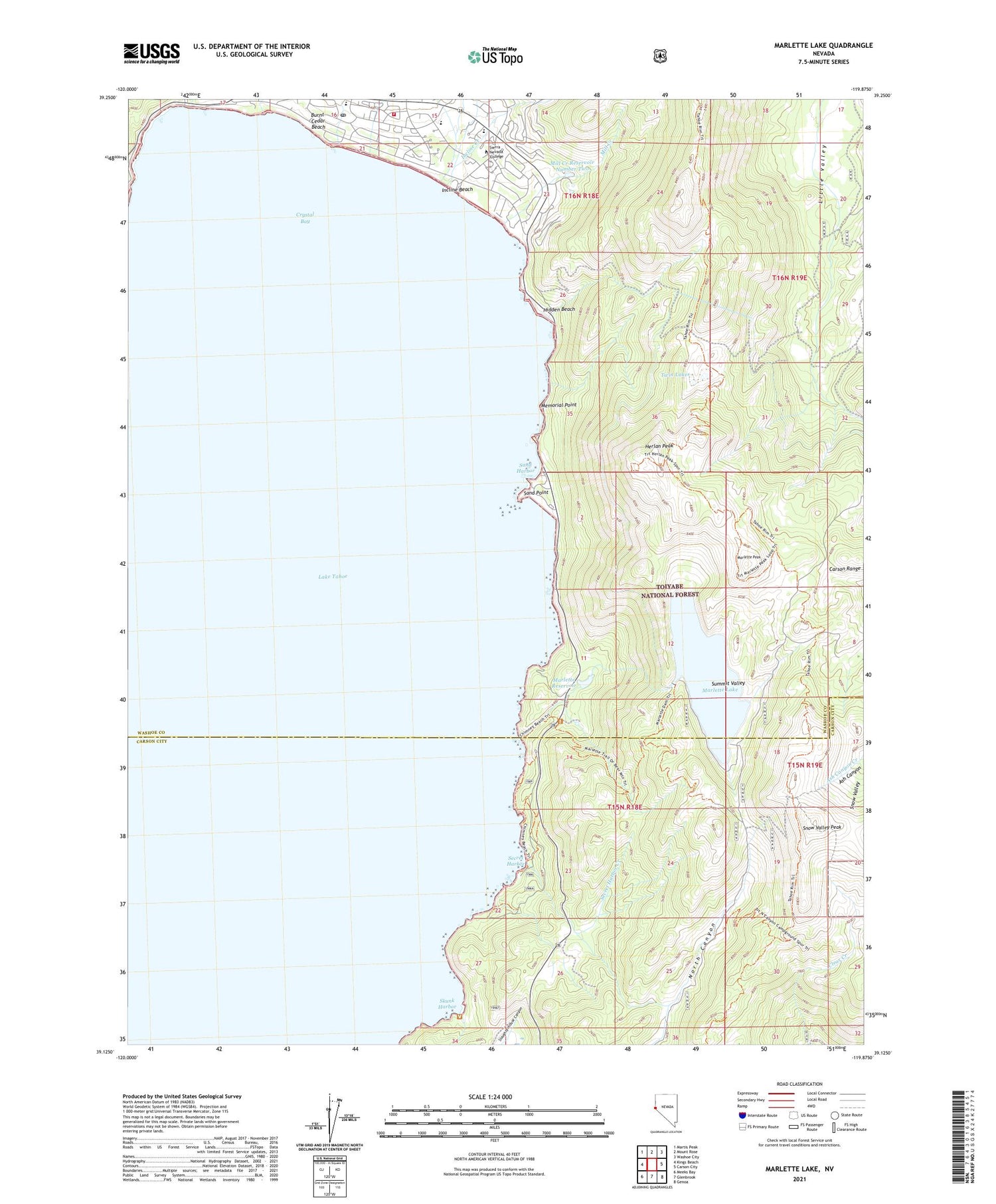 Marlette Lake Nevada US Topo Map Image