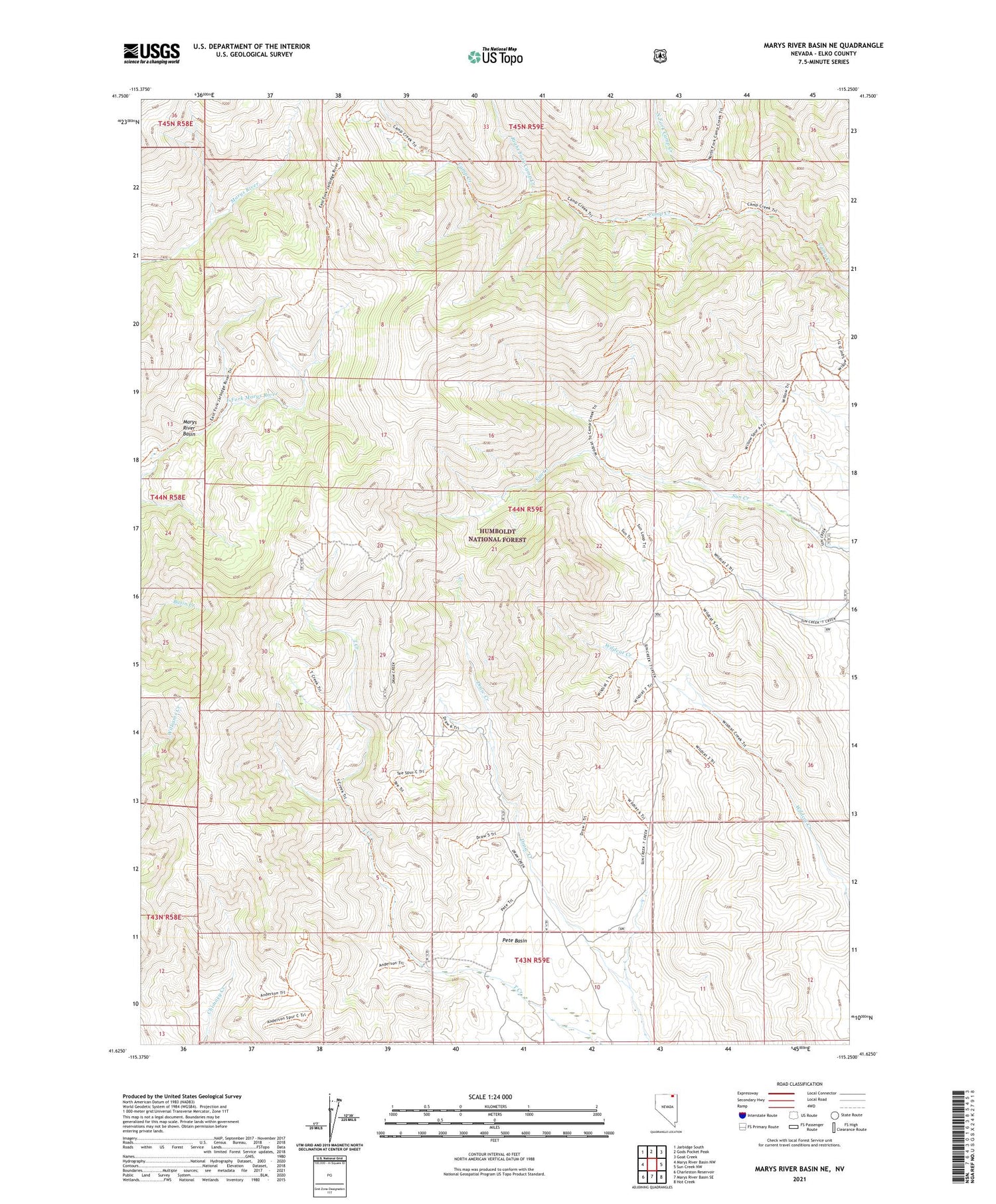 Marys River Basin NE Nevada US Topo Map Image