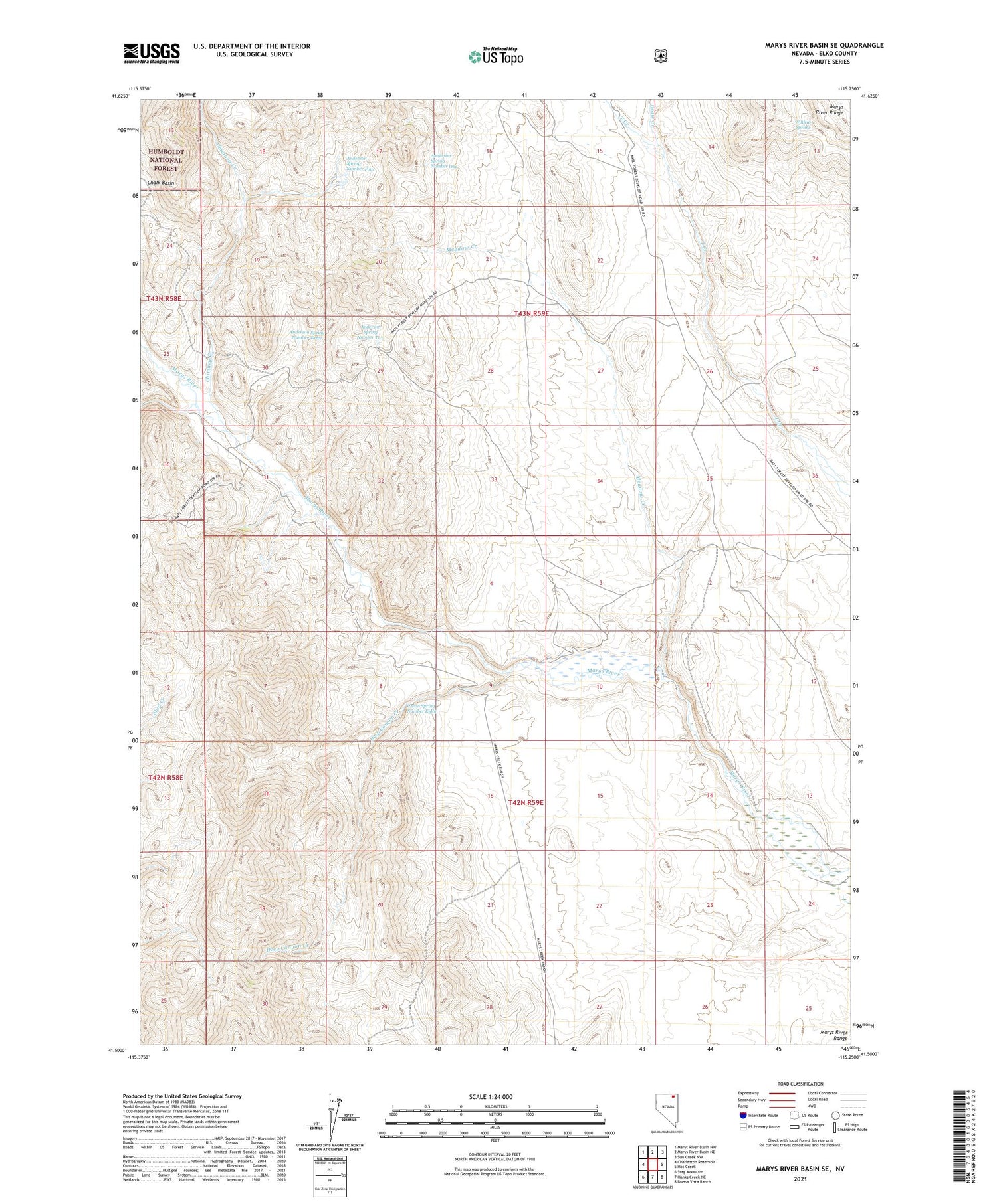 Marys River Basin SE Nevada US Topo Map Image