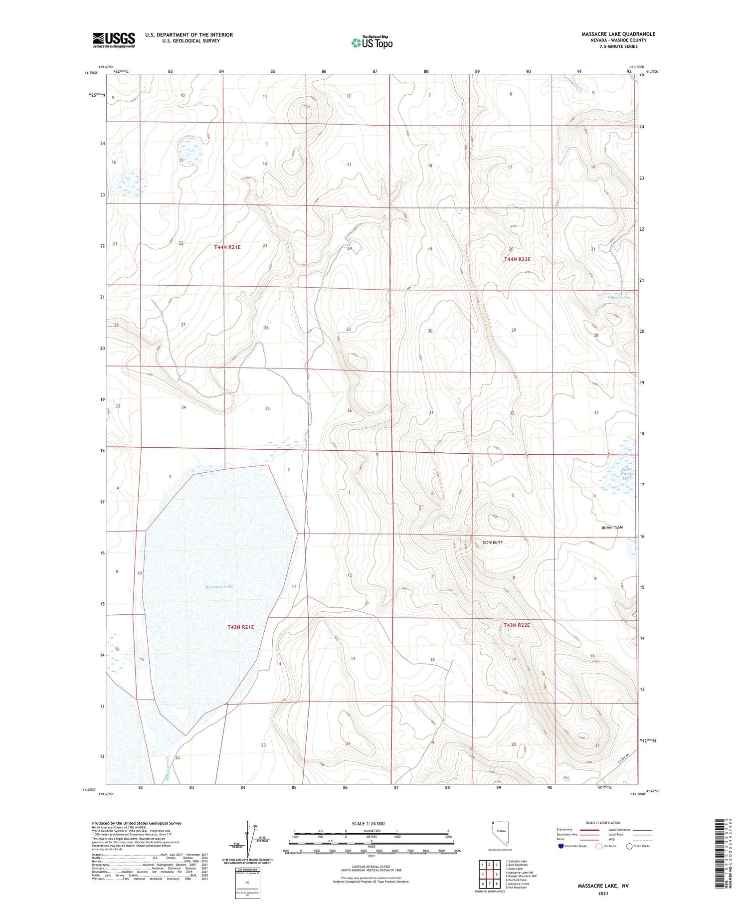 Massacre Lake Nevada US Topo Map Image
