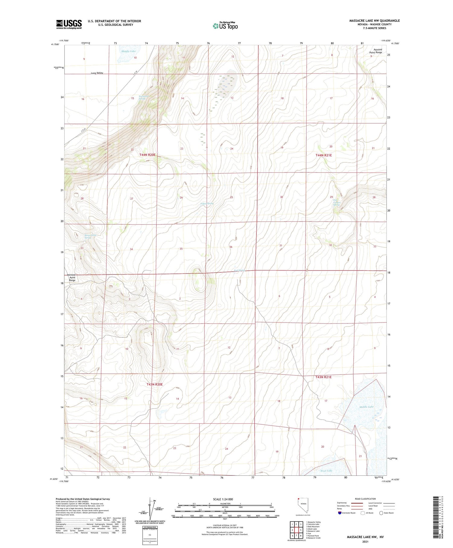 Massacre Lake NW Nevada US Topo Map Image