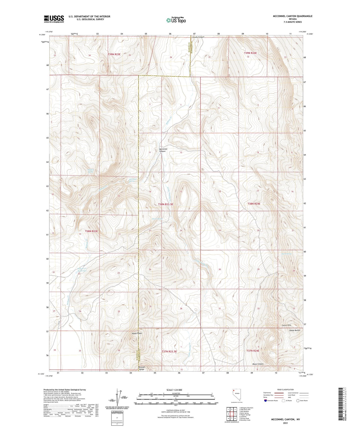 McConnel Canyon Nevada US Topo Map Image