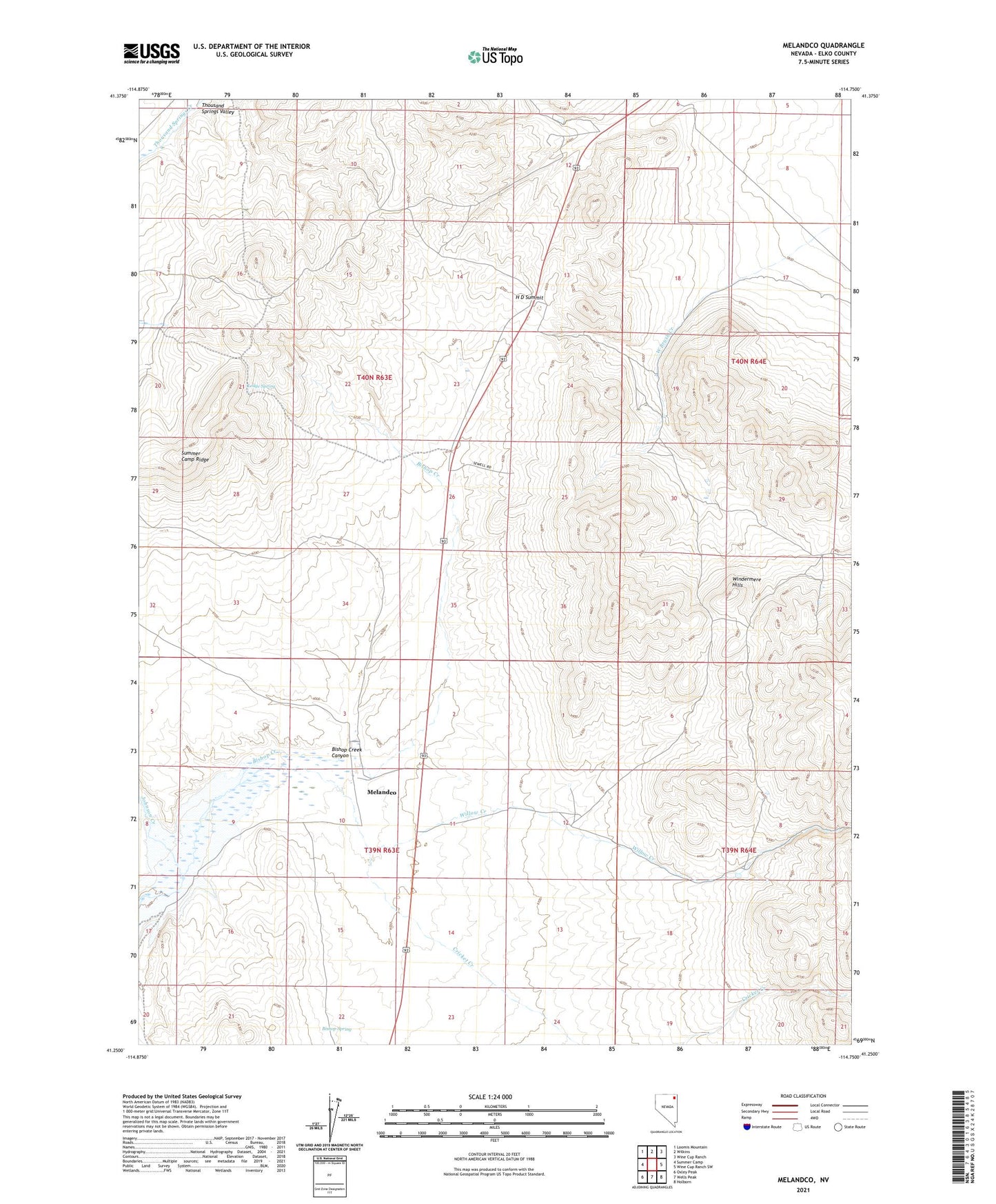 Melandco Nevada US Topo Map Image