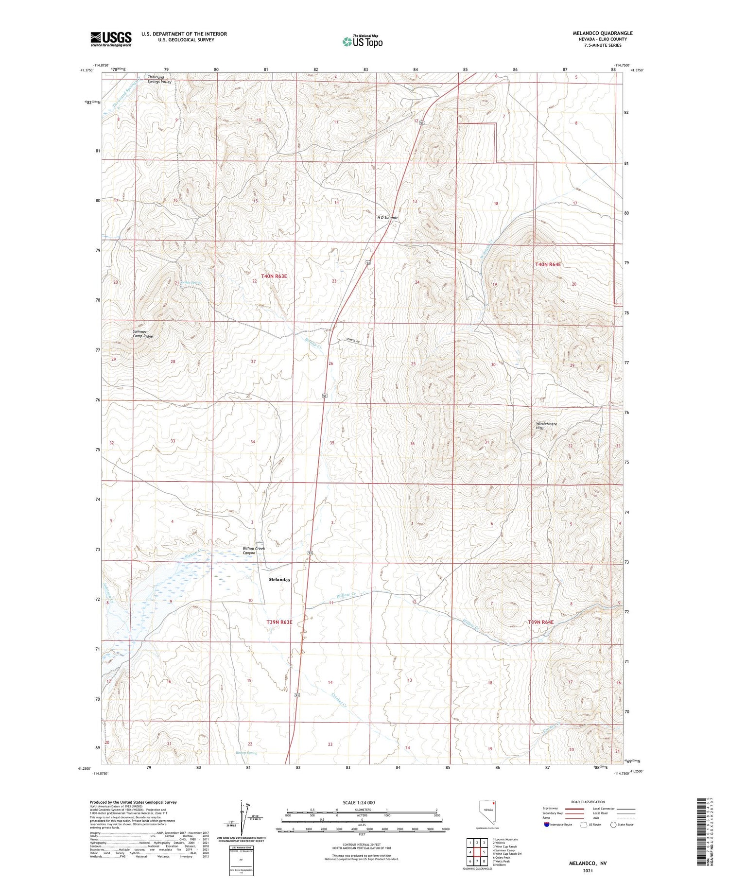 Melandco Nevada US Topo Map Image