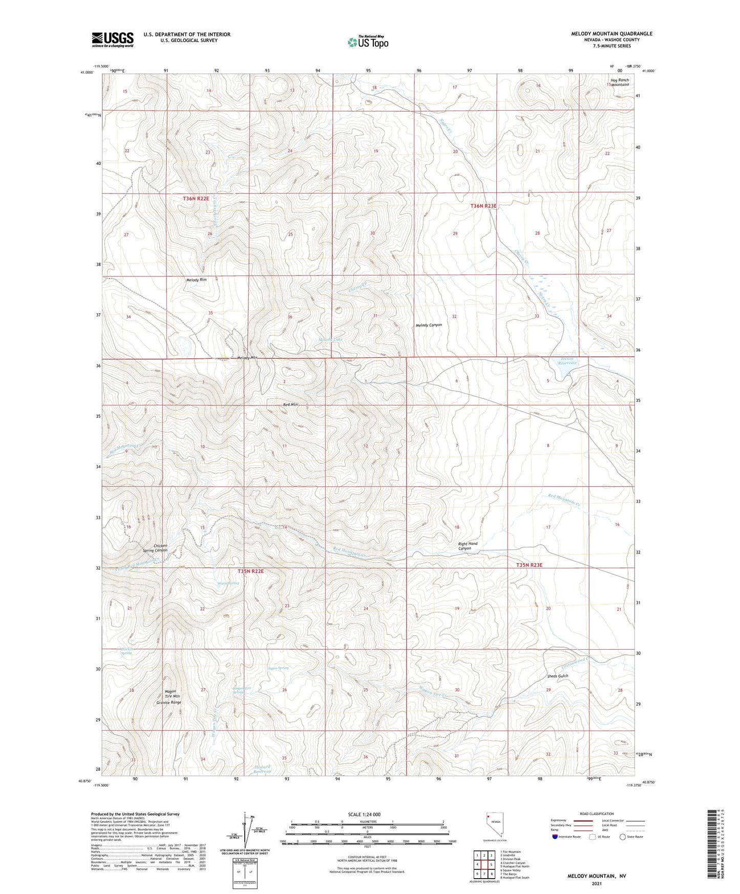 Melody Mountain Nevada US Topo Map Image
