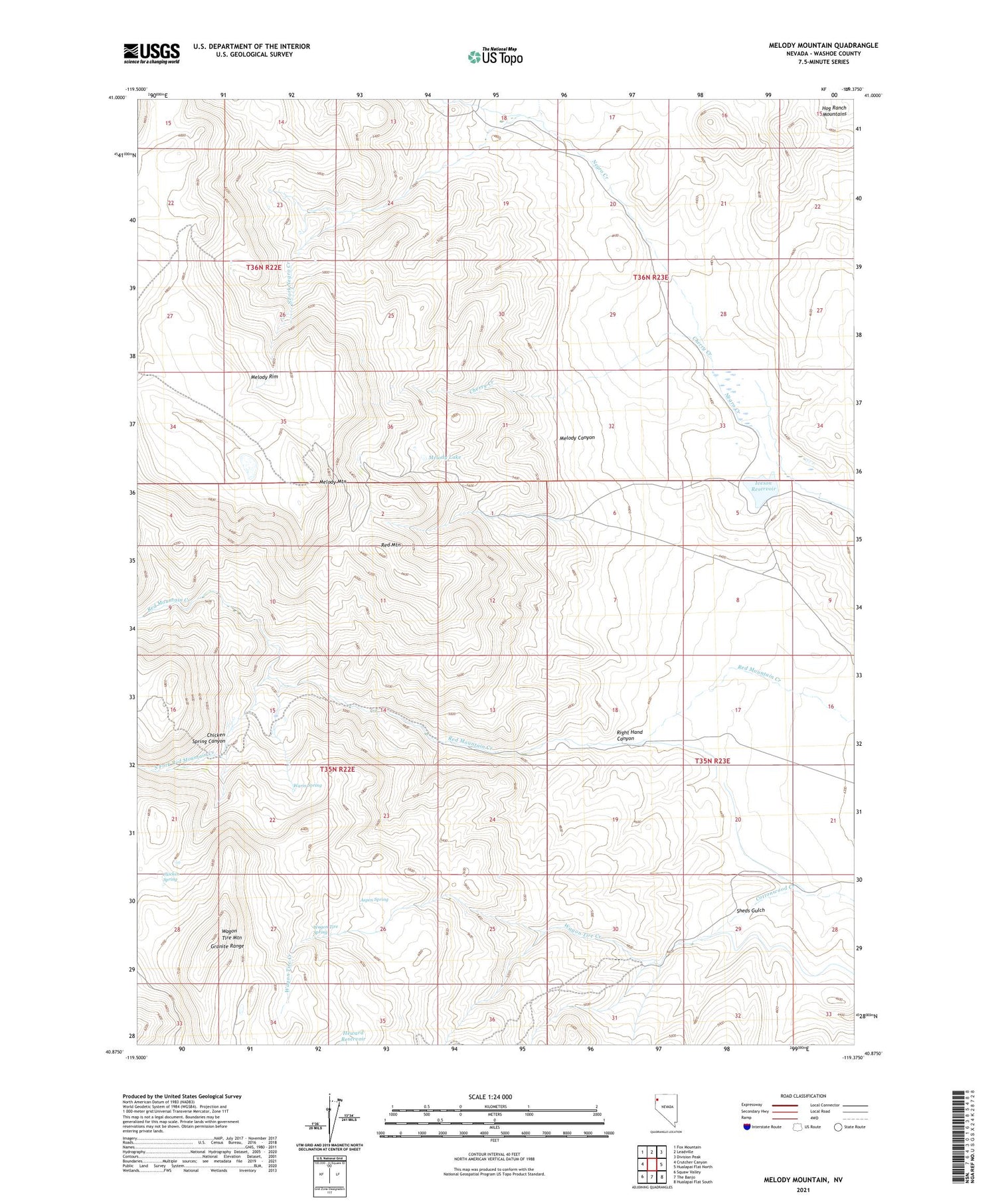 Melody Mountain Nevada US Topo Map Image