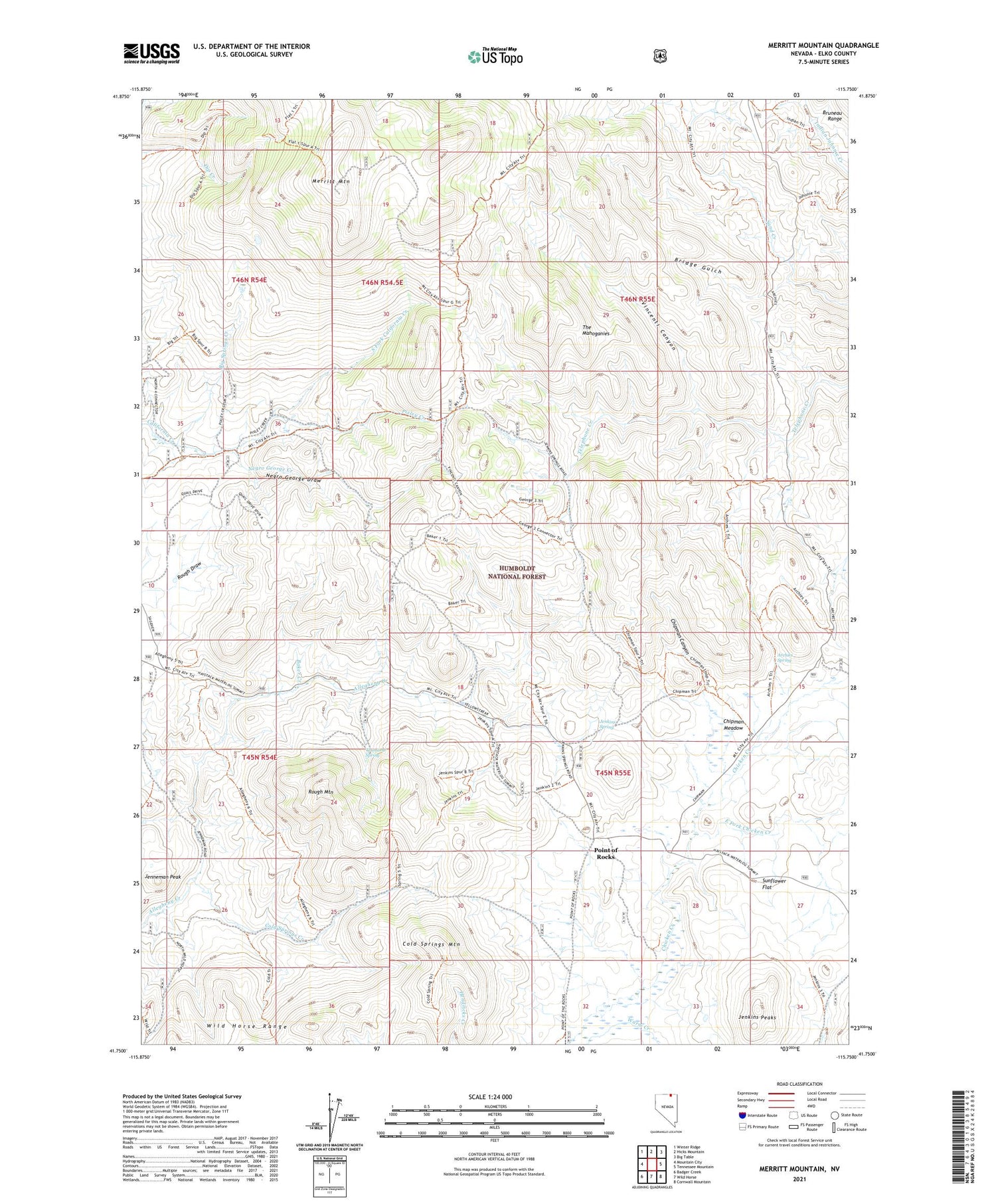 Merritt Mountain Nevada US Topo Map Image
