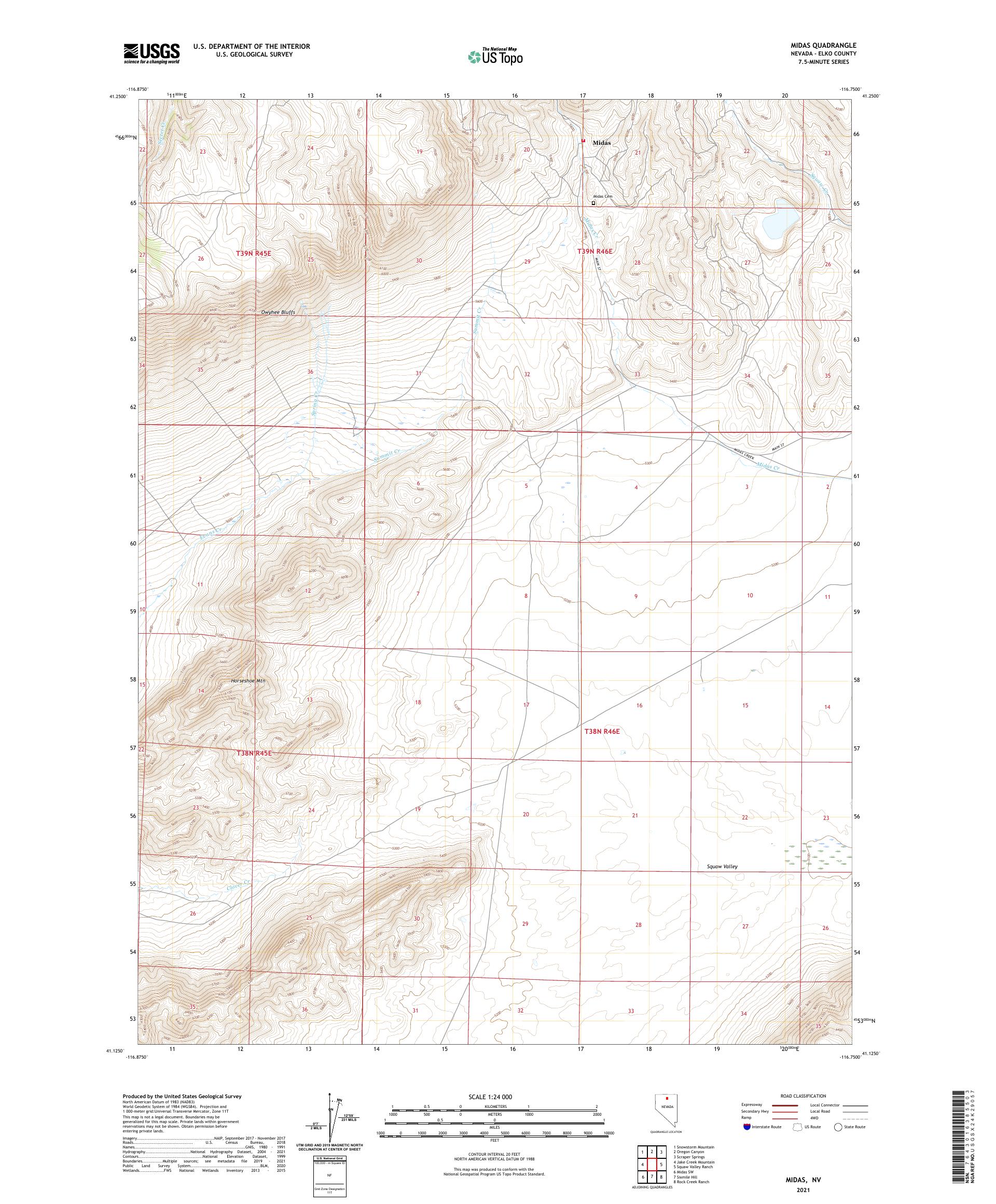 Midas Nevada US Topo Map – MyTopo Map Store