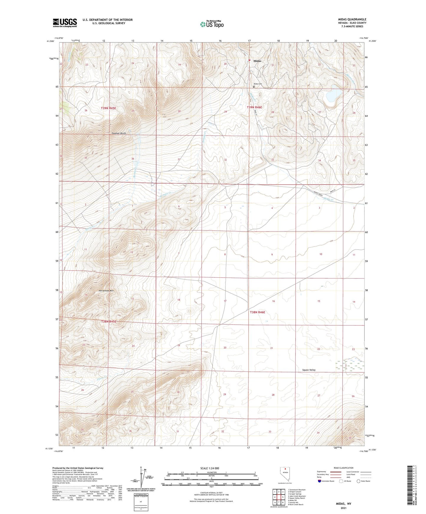 Midas Nevada US Topo Map Image