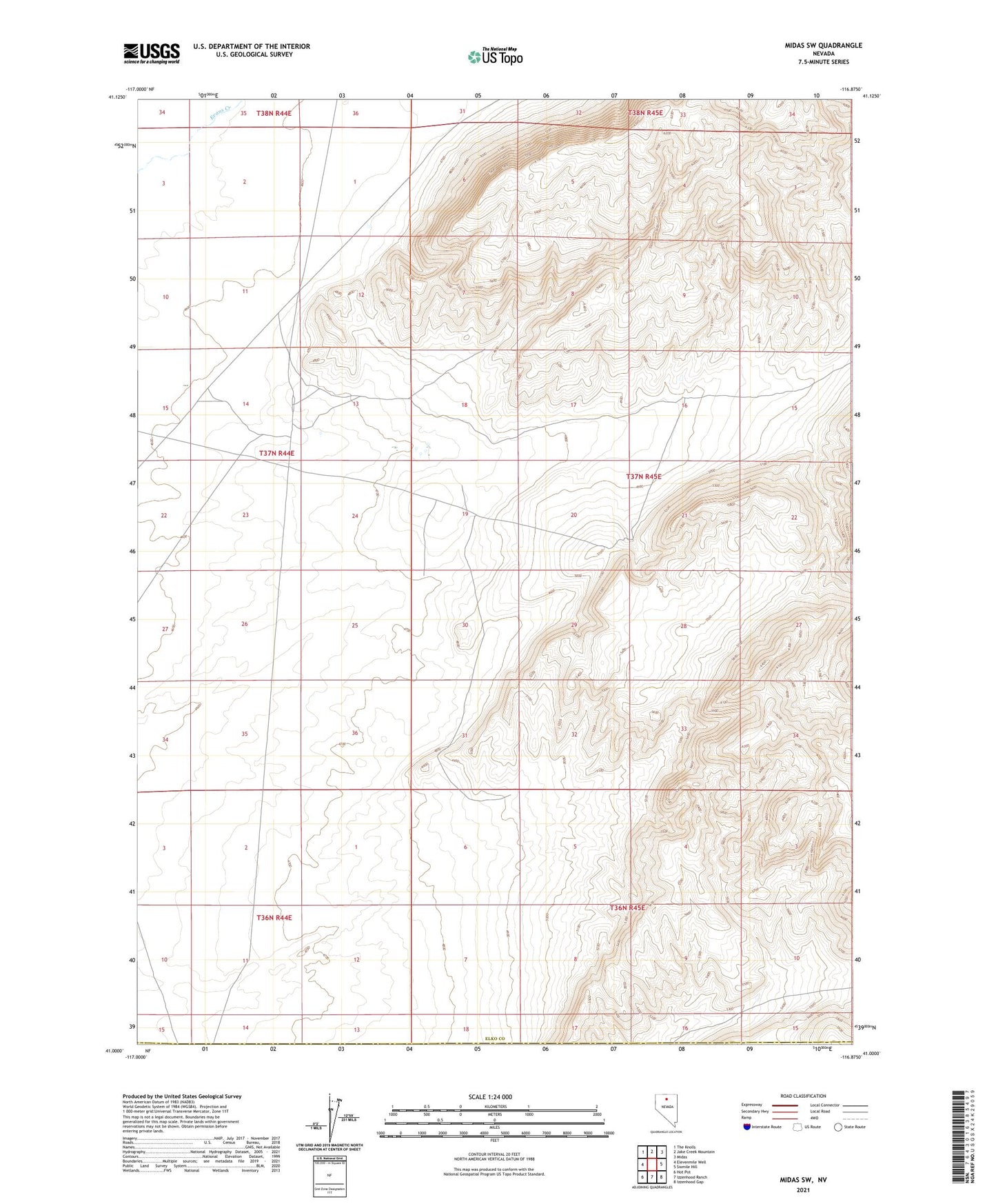 Midas SW Nevada US Topo Map Image