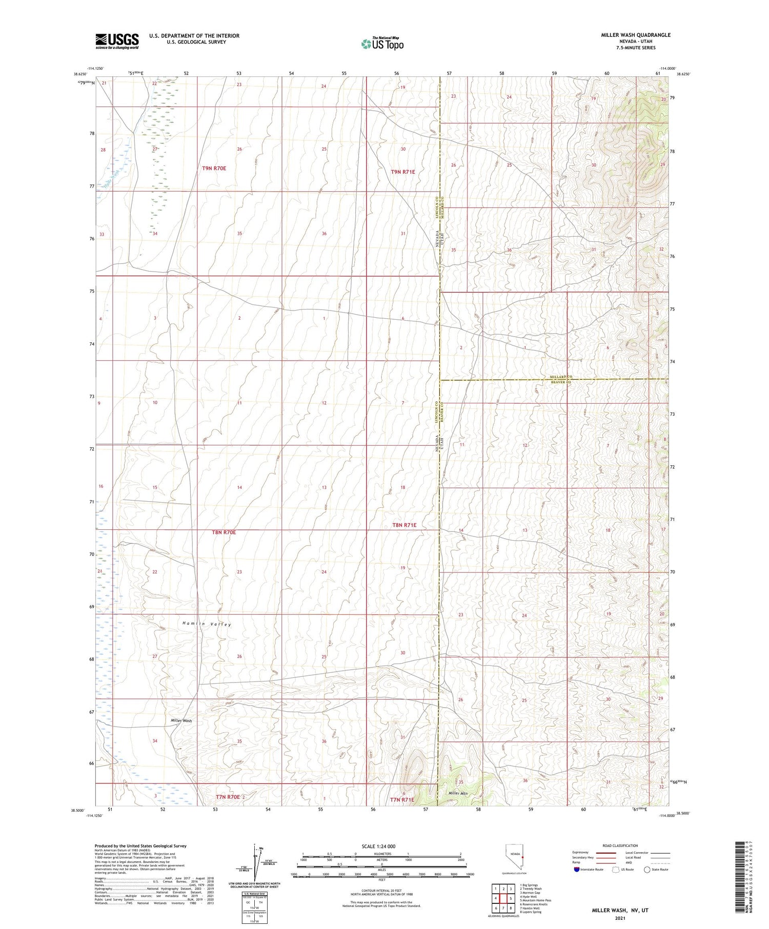 Miller Wash Nevada US Topo Map Image