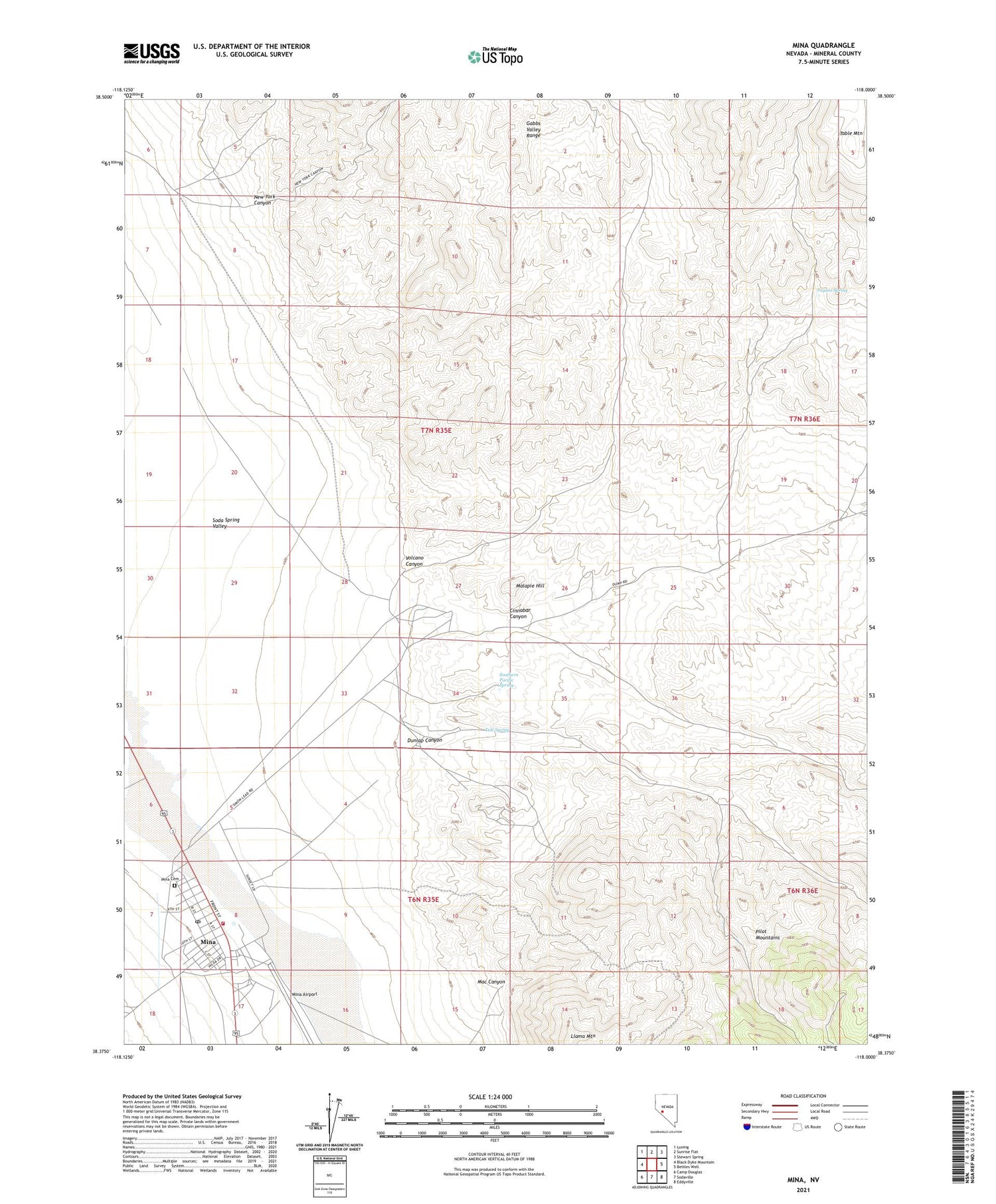 Mina Nevada US Topo Map Image