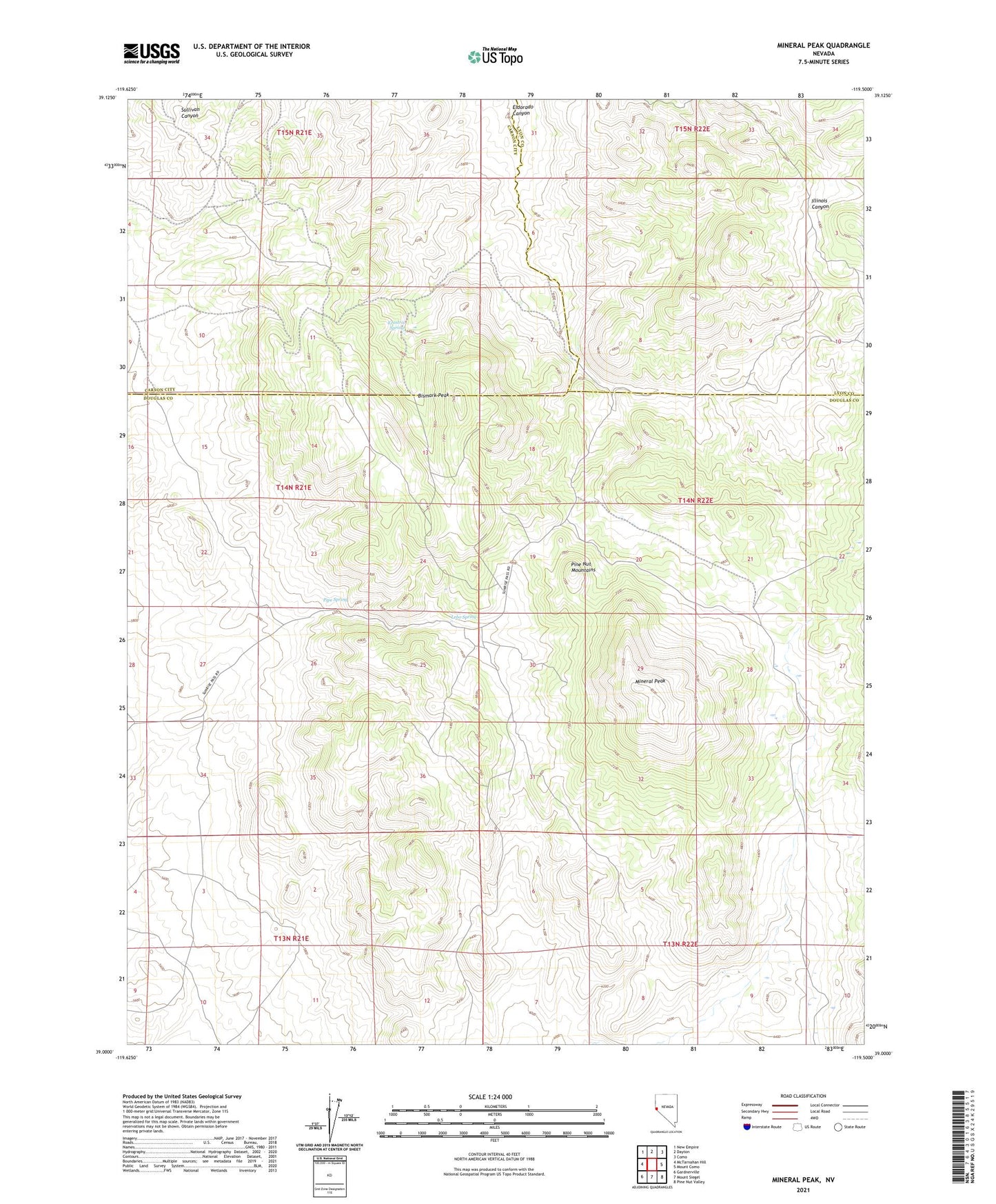 Mineral Peak Nevada US Topo Map Image