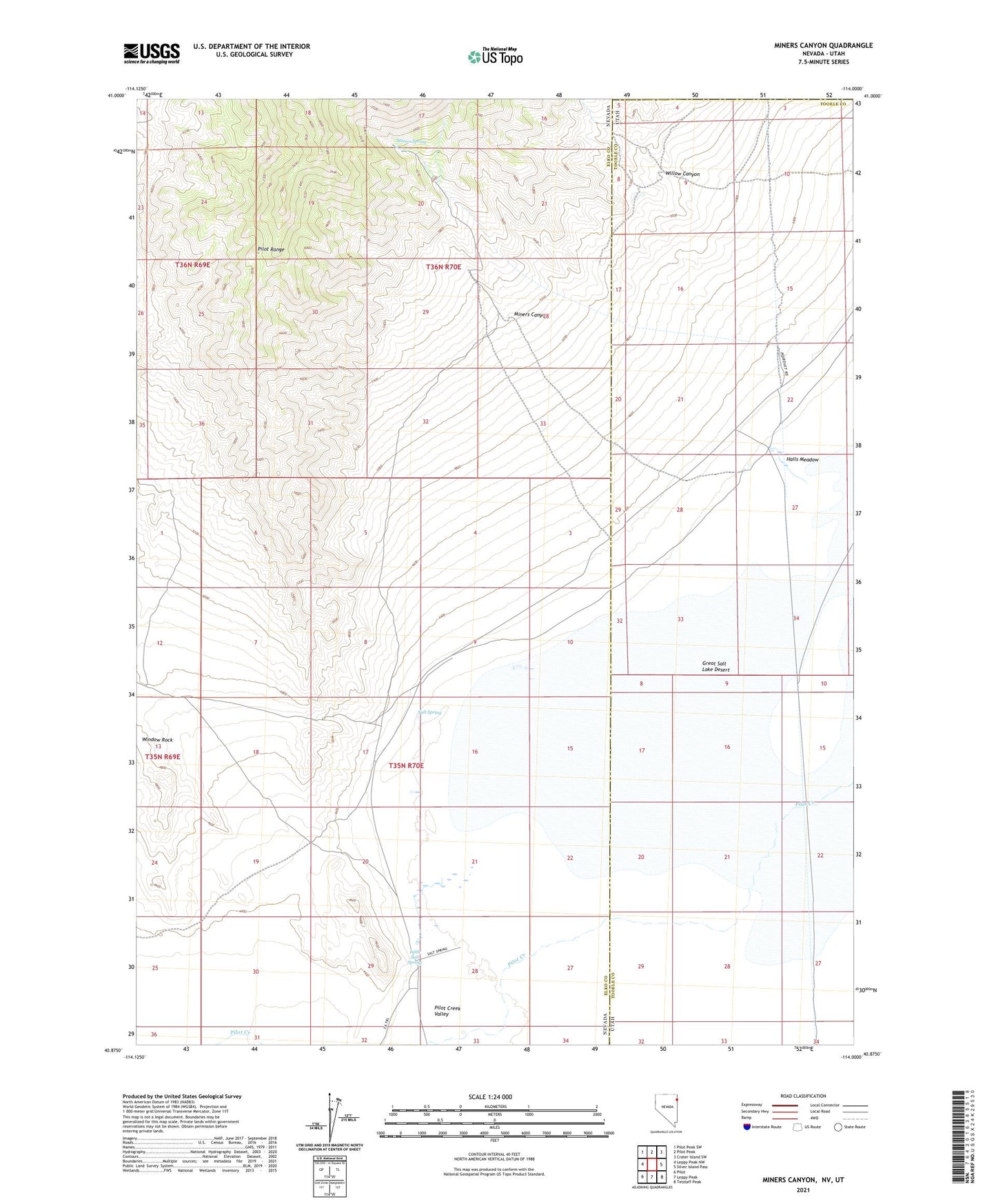 Miners Canyon Nevada US Topo Map Image
