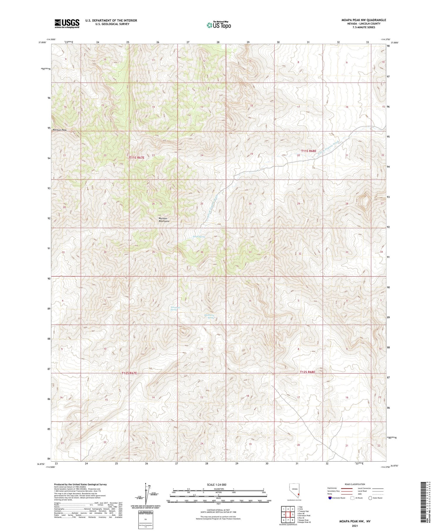 Moapa Peak NW Nevada US Topo Map Image