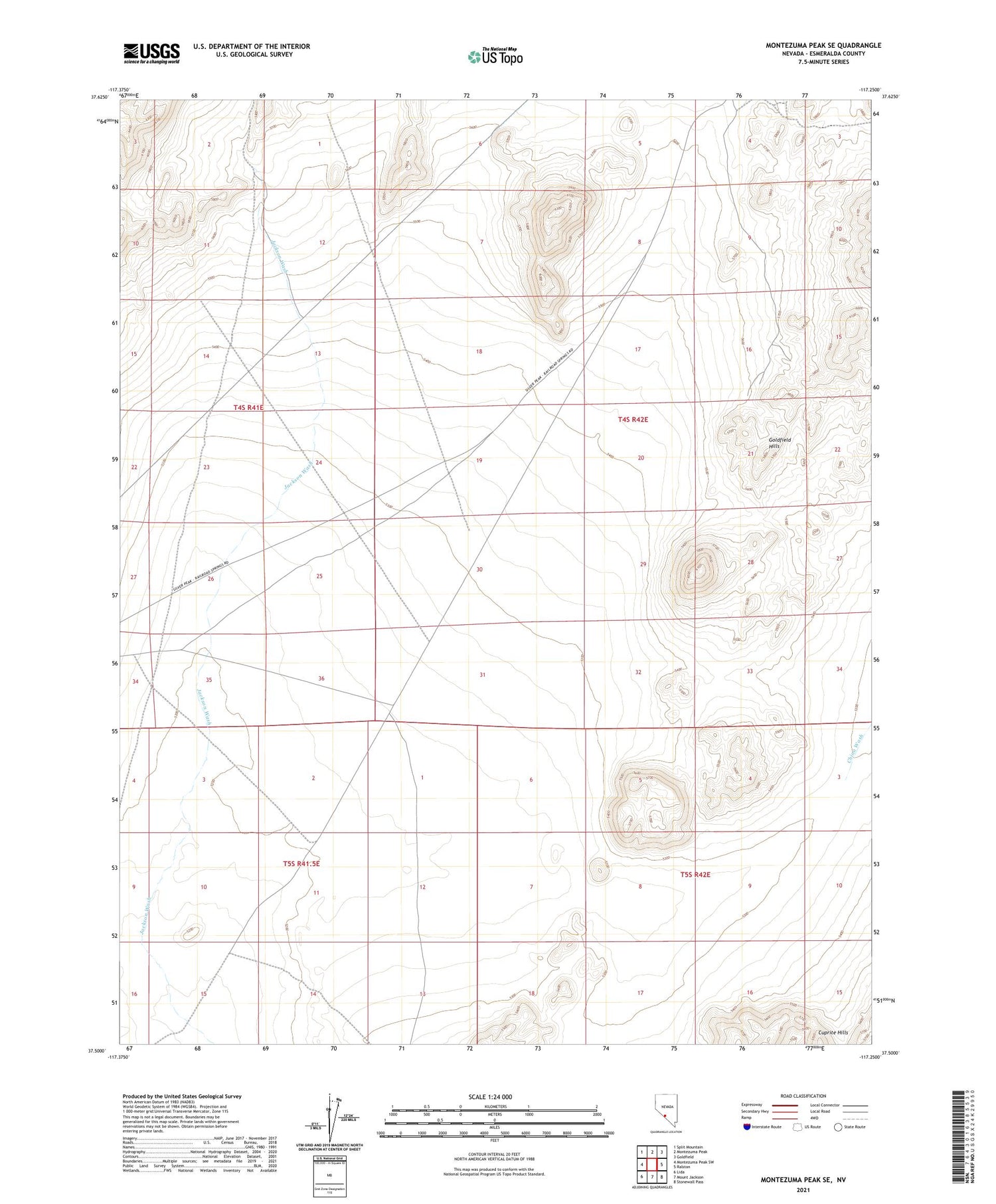 Montezuma Peak SE Nevada US Topo Map Image