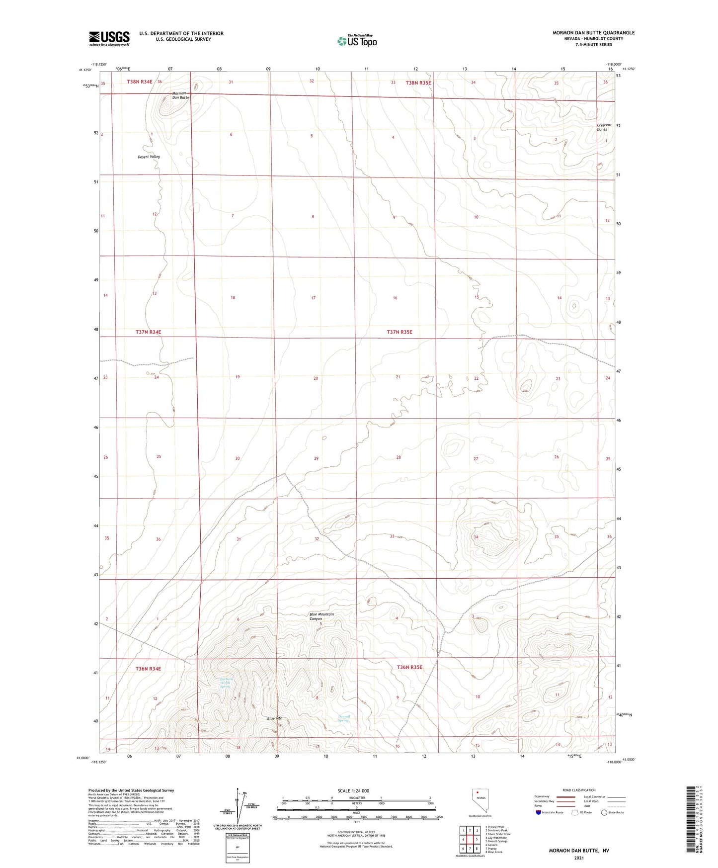 Mormon Dan Butte Nevada US Topo Map Image