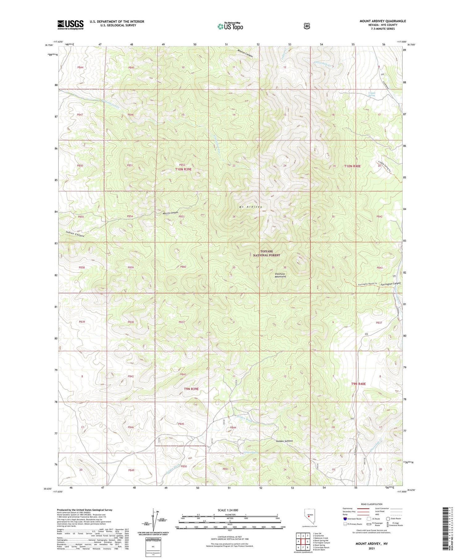 Mount Ardivey Nevada US Topo Map Image