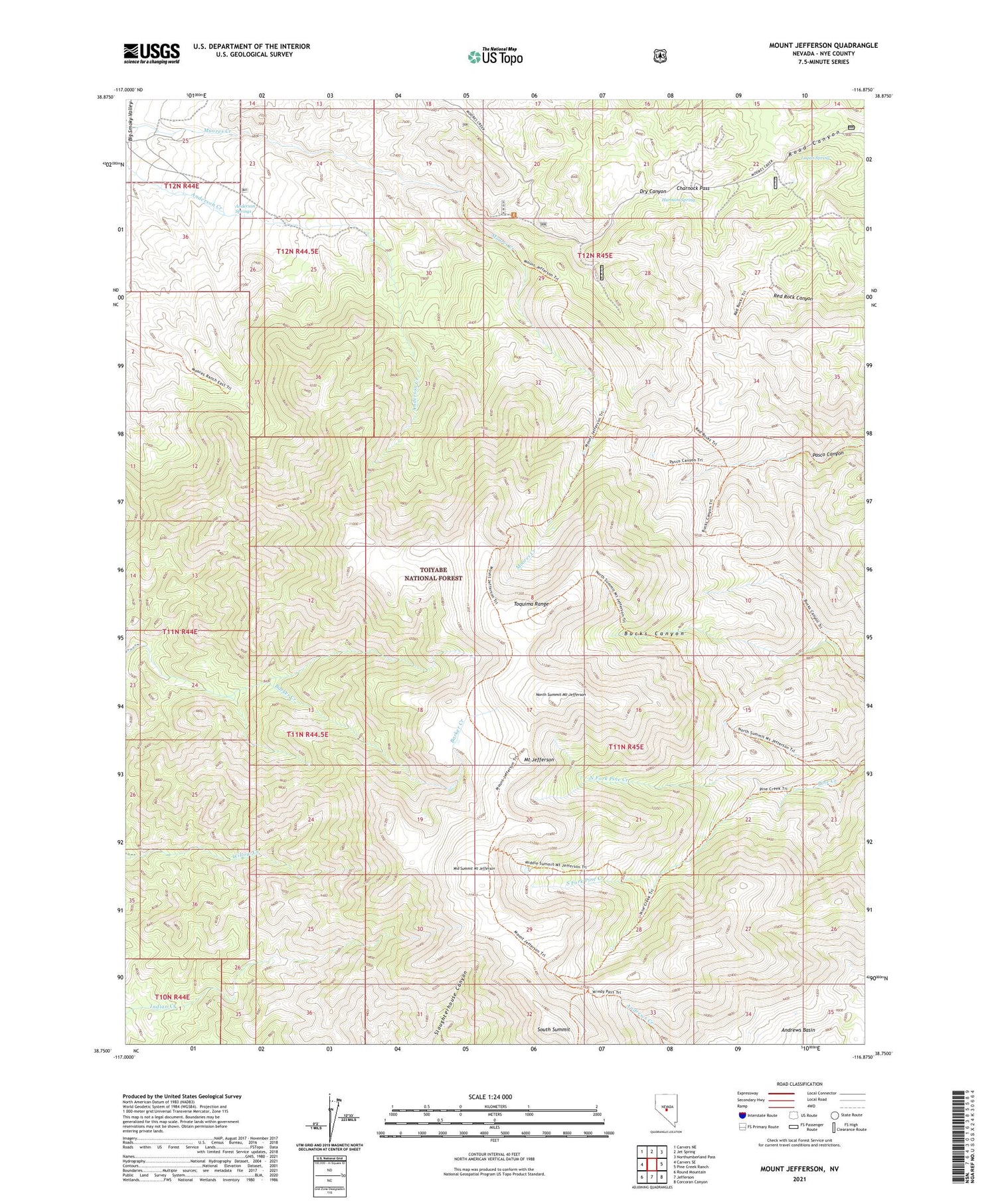 Mount Jefferson Nevada US Topo Map Image