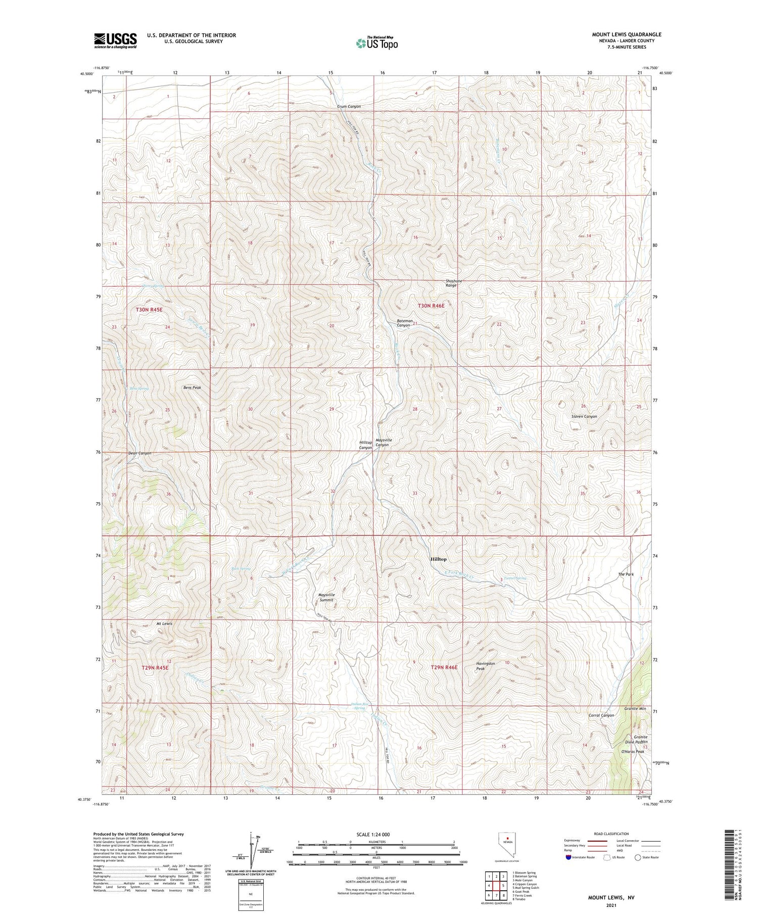 Mount Lewis Nevada US Topo Map Image