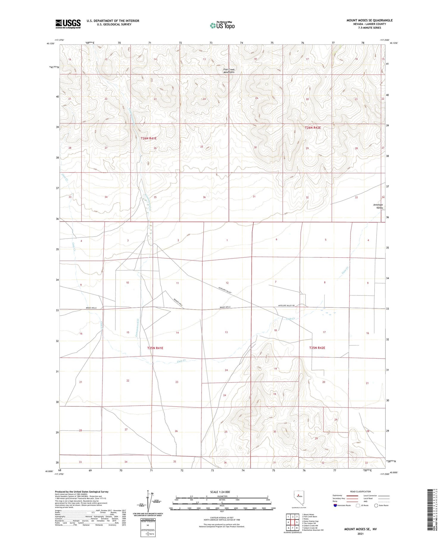 Mount Moses SE Nevada US Topo Map Image