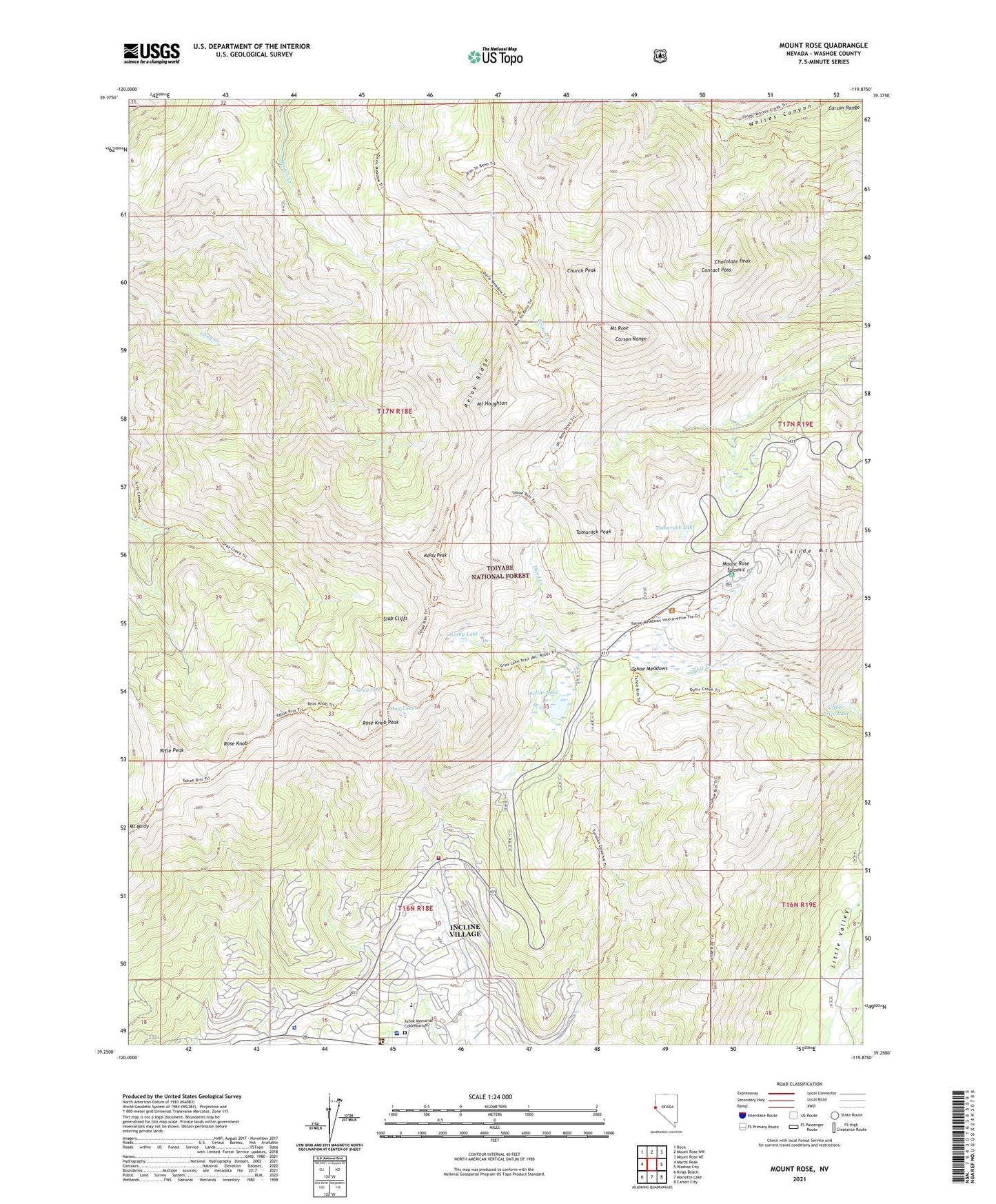 Mount Rose Nevada US Topo Map Image