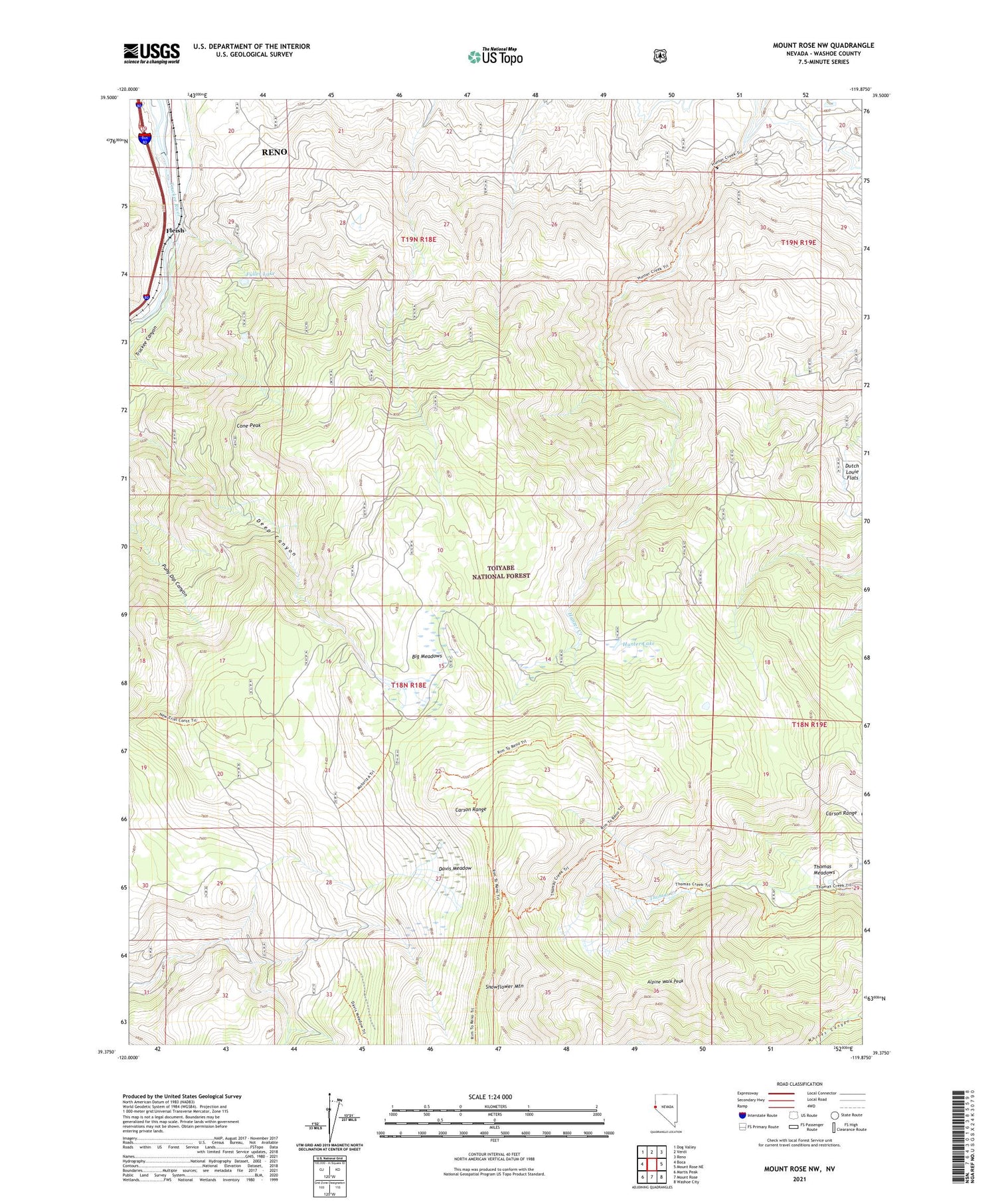 Mount Rose NW Nevada US Topo Map Image