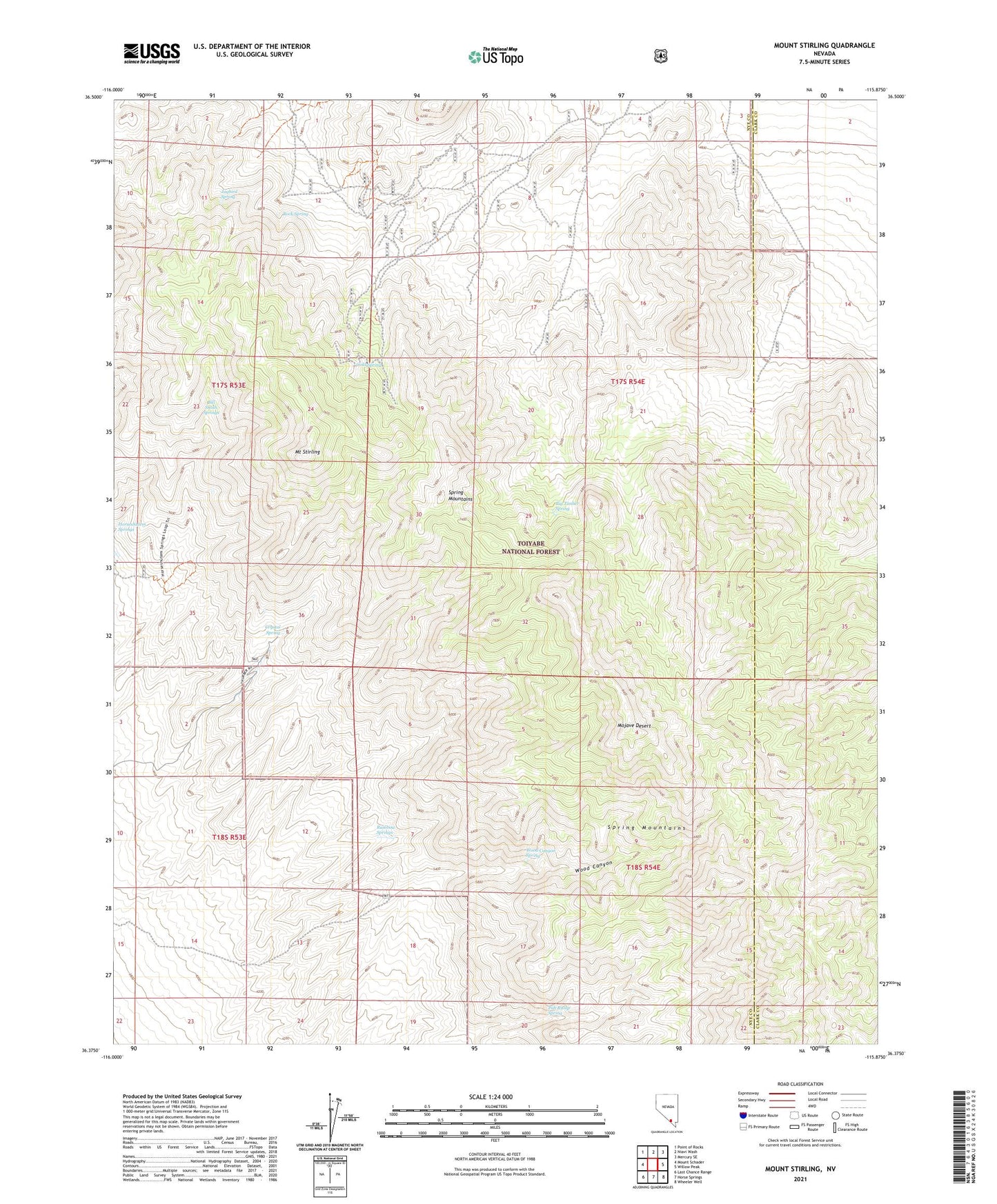 Mount Stirling Nevada US Topo Map Image