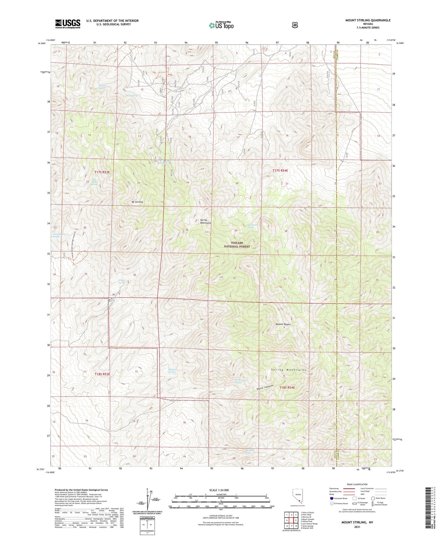 Mount Stirling Nevada US Topo Map Image