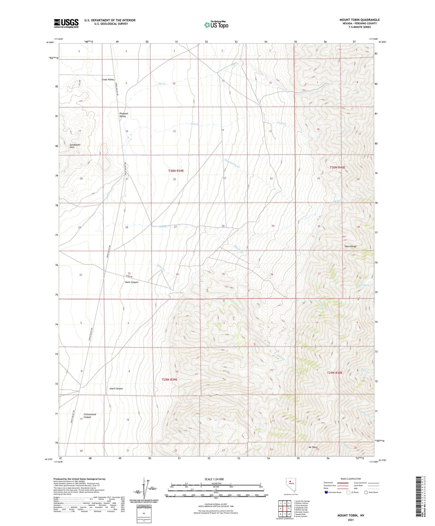 Mount Tobin Nevada US Topo Map Image