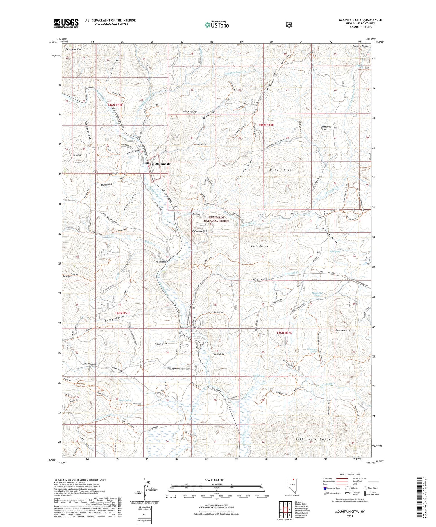 Mountain City Nevada US Topo Map Image