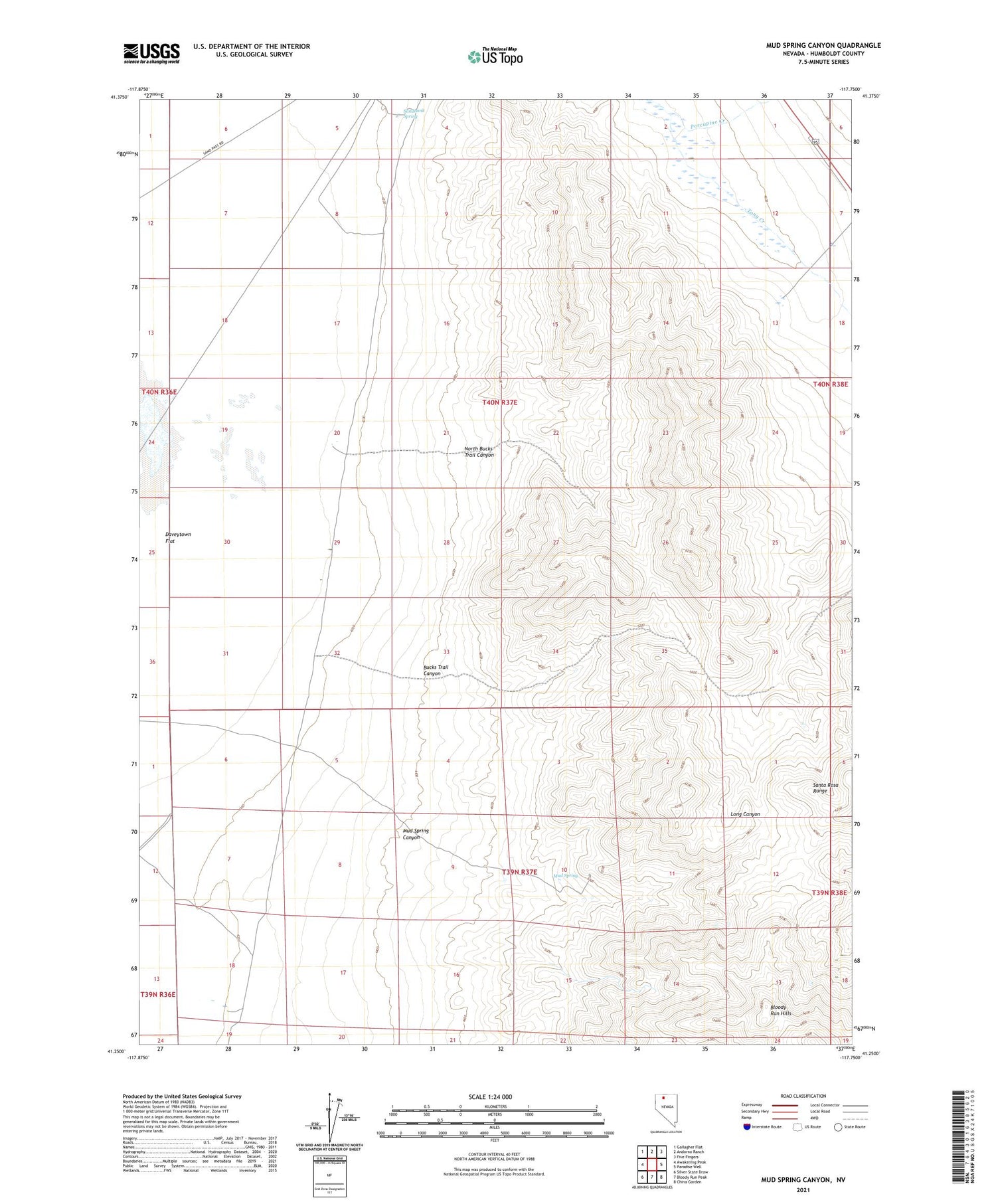 Mud Spring Canyon Nevada US Topo Map Image