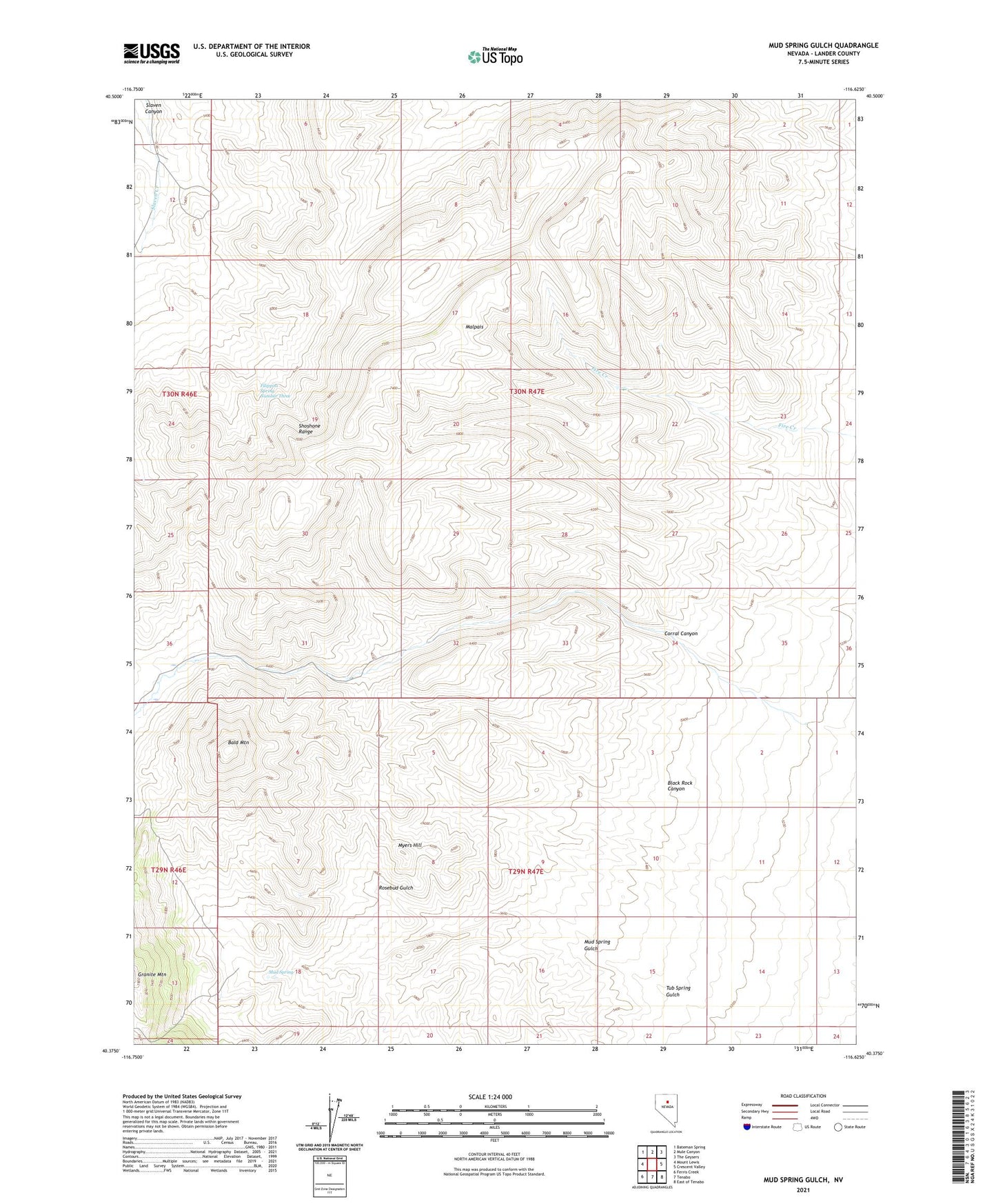 Mud Spring Gulch Nevada US Topo Map Image
