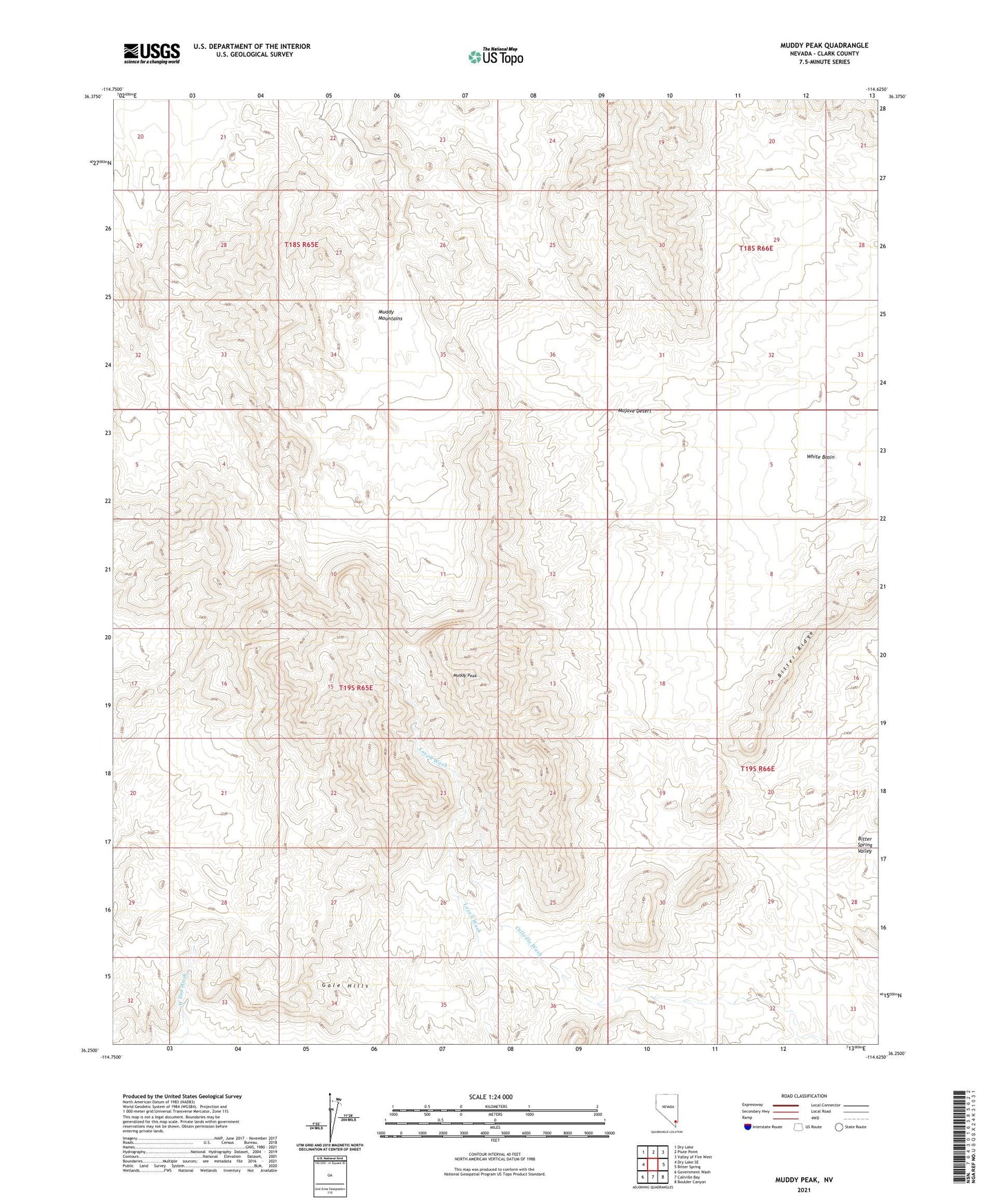 Muddy Peak Nevada US Topo Map Image