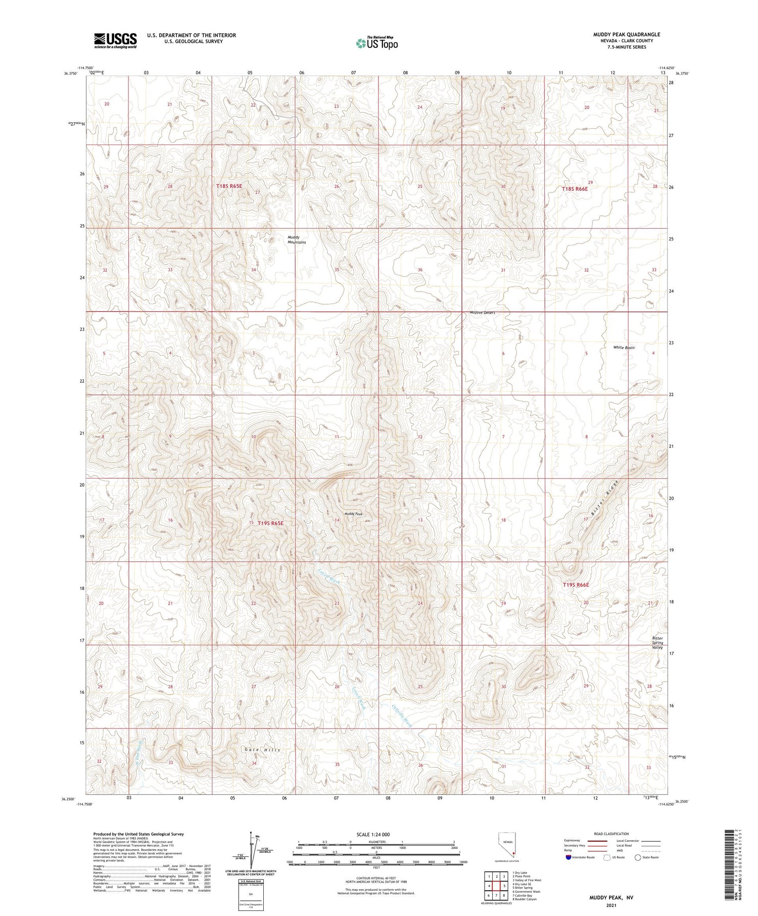 Muddy Peak Nevada US Topo Map Image