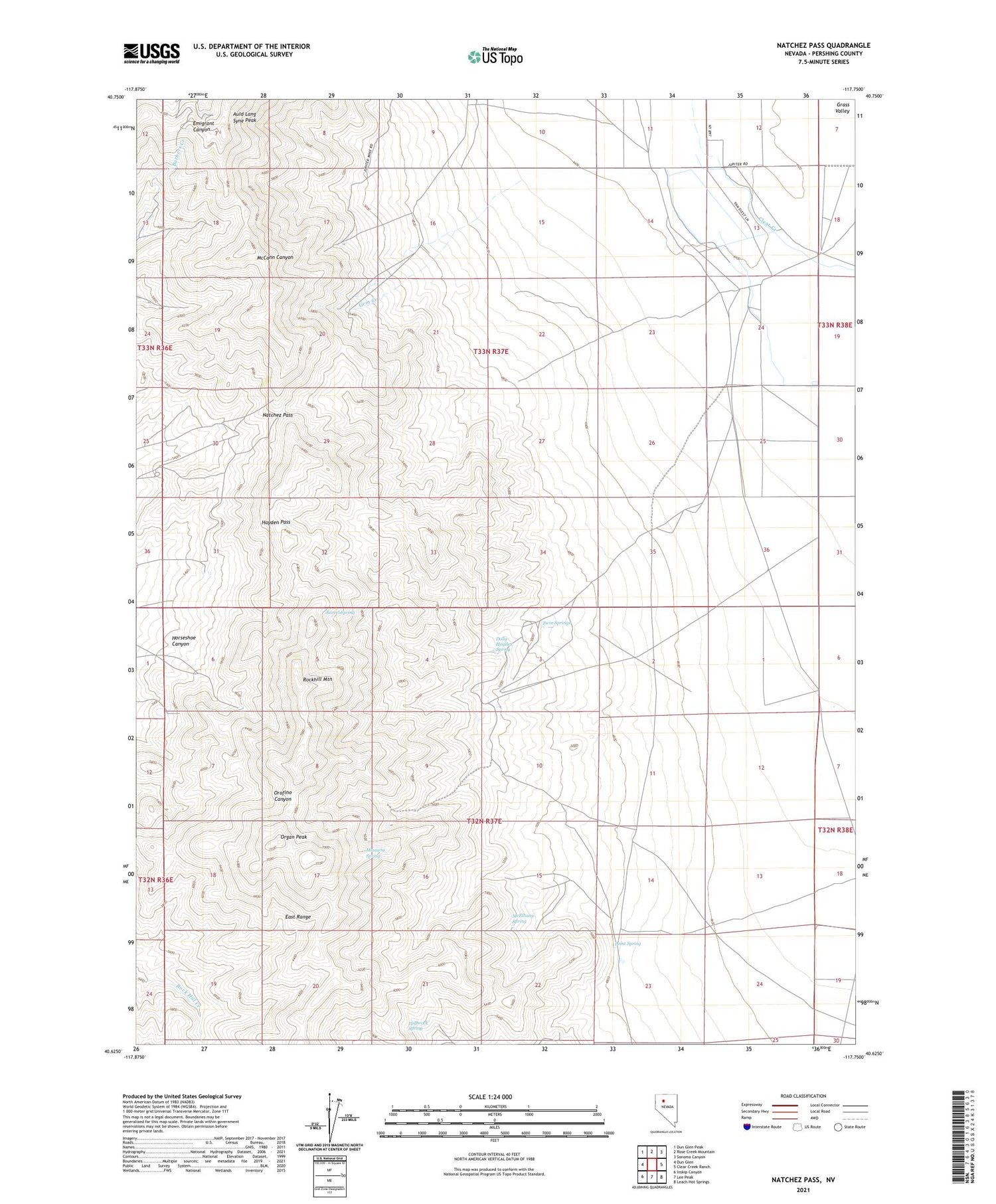 Natchez Pass Nevada US Topo Map Image
