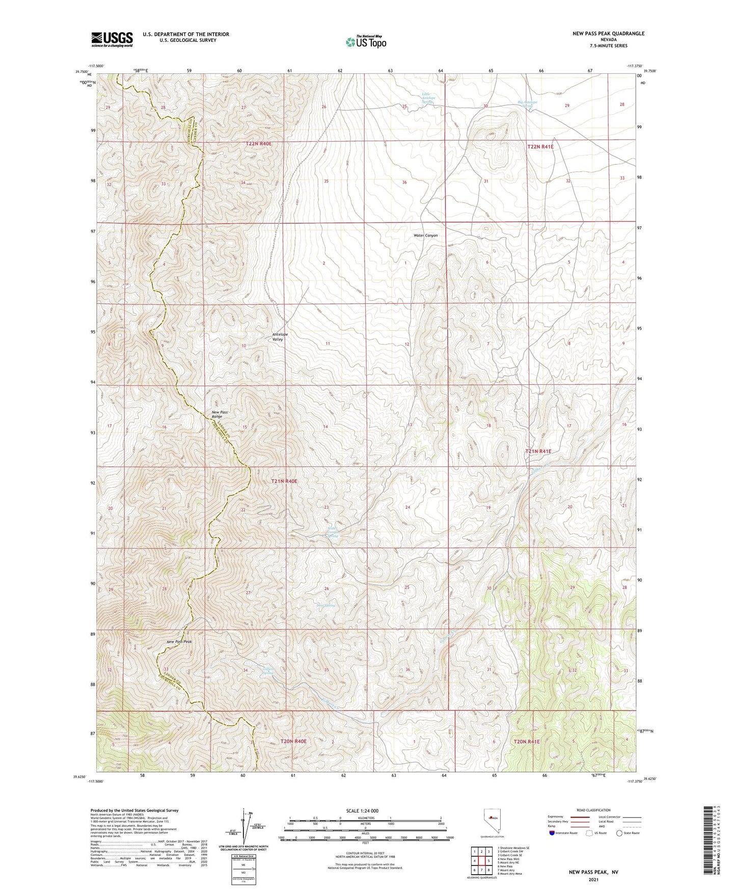 New Pass Peak Nevada US Topo Map Image