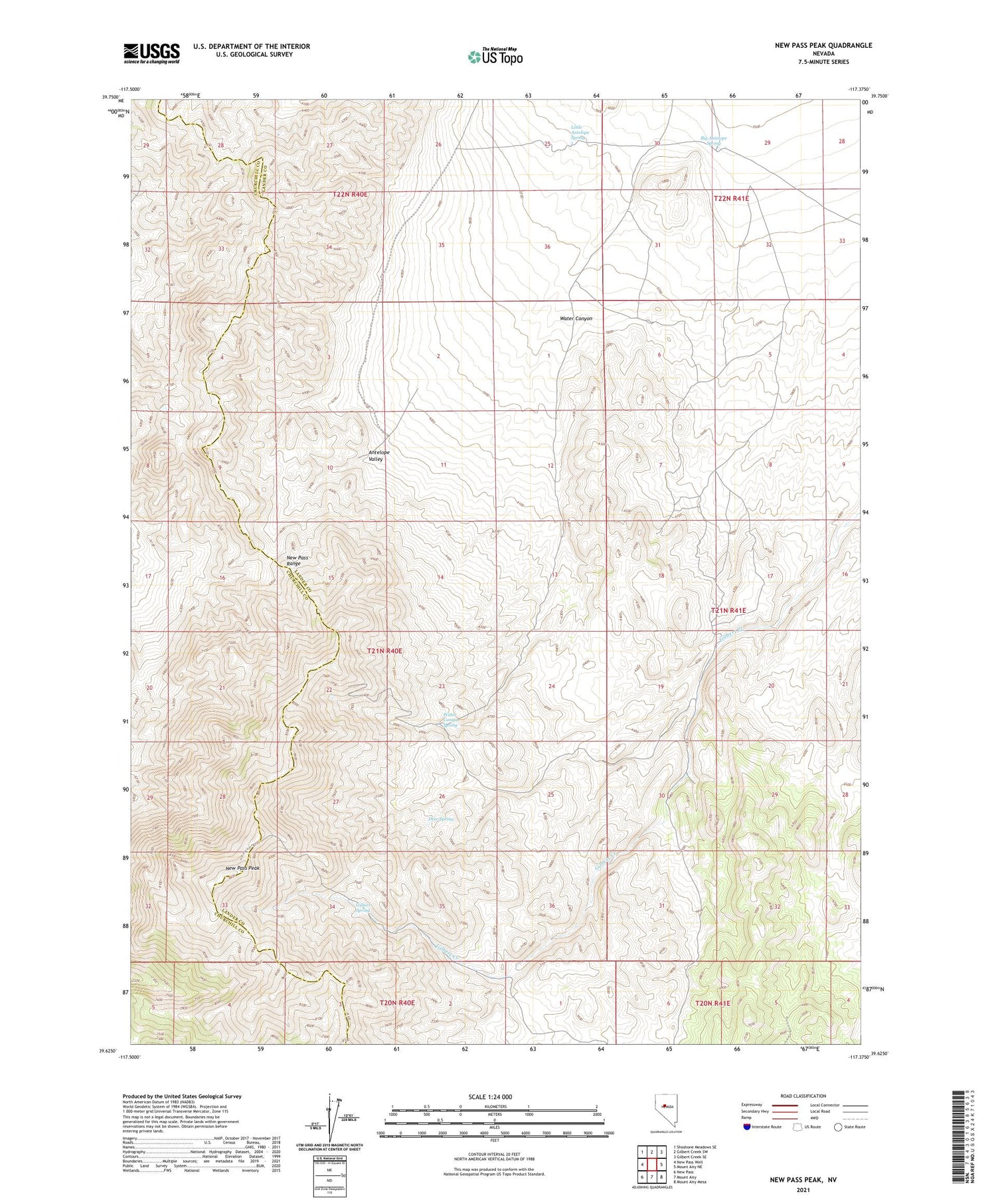 New Pass Peak Nevada US Topo Map Image