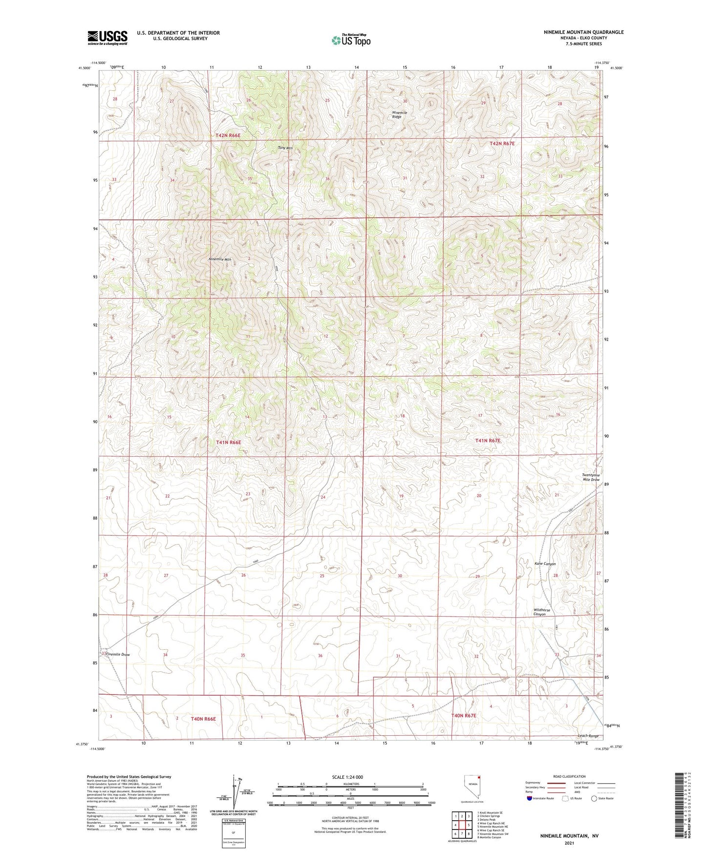 Ninemile Mountain Nevada US Topo Map Image