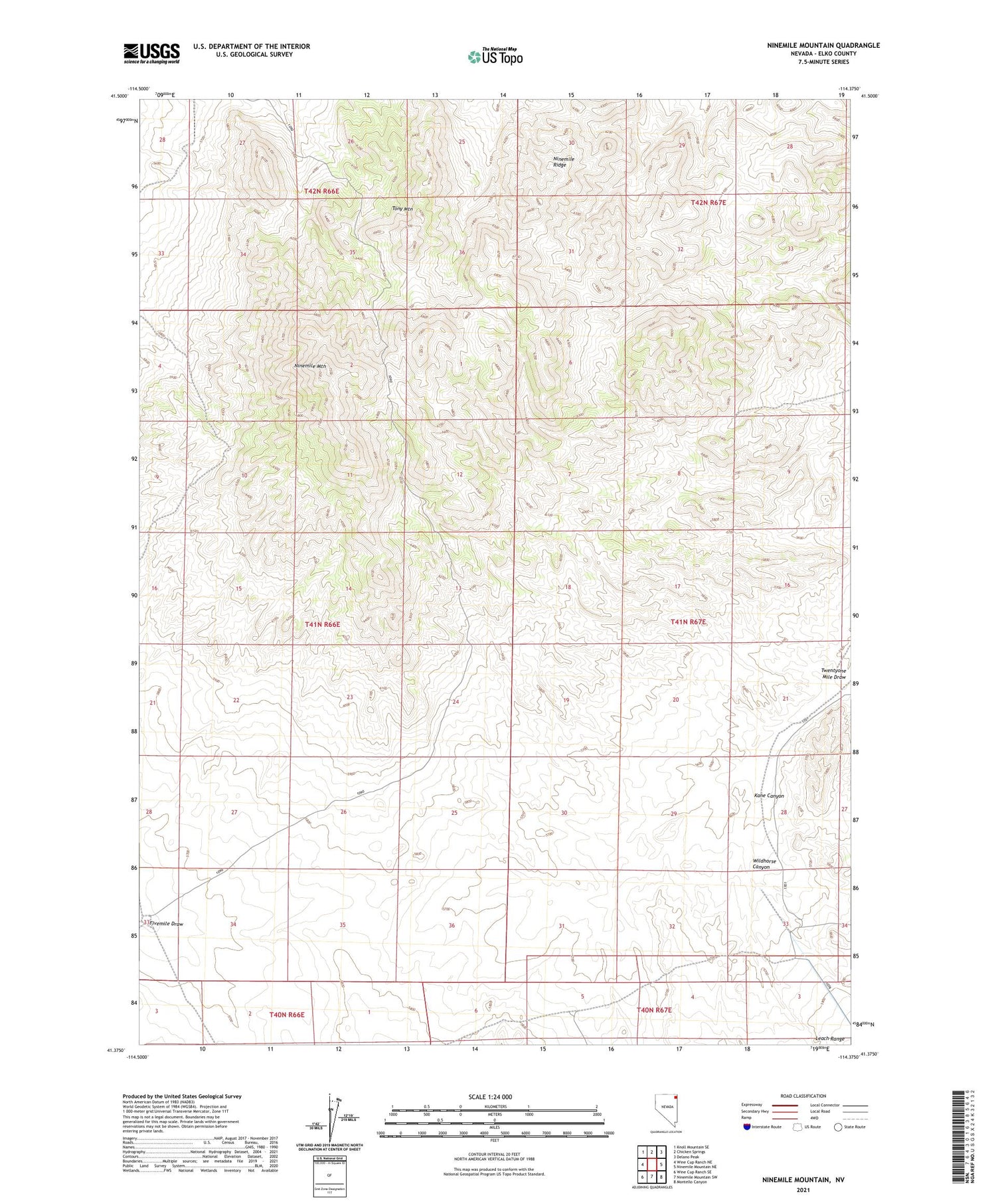 Ninemile Mountain Nevada US Topo Map Image